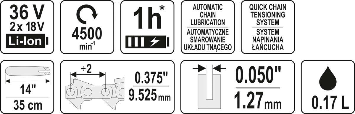 Chonaic slabhra 14'' 36v Gan Ceallra