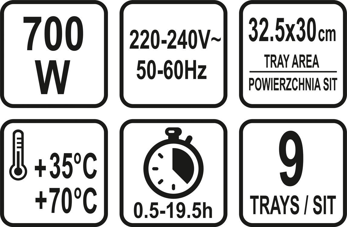 Élelmiszer szárító 9 szita 600-700w.