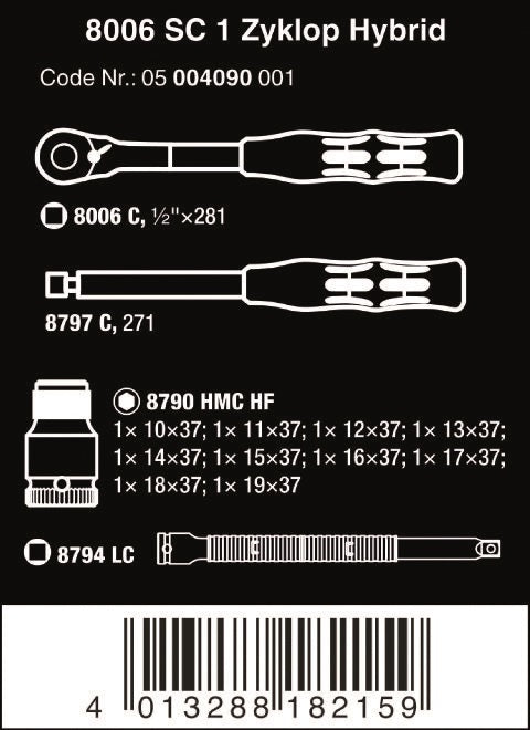 Zestaw kluczy nasadowych z grzechotką Zyklop Hybrid 1/2''