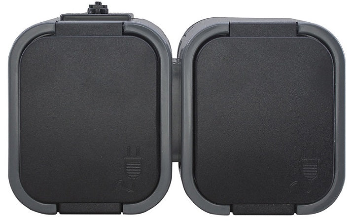 B2 Doppelsteckdose N/t Z/u Ip54 Grau/Schwarz