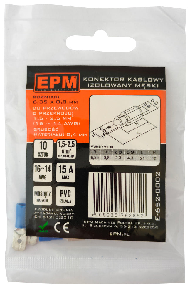 Terminal glisant izolat 1,5-2,5 mm 0,8-6,35 10 buc