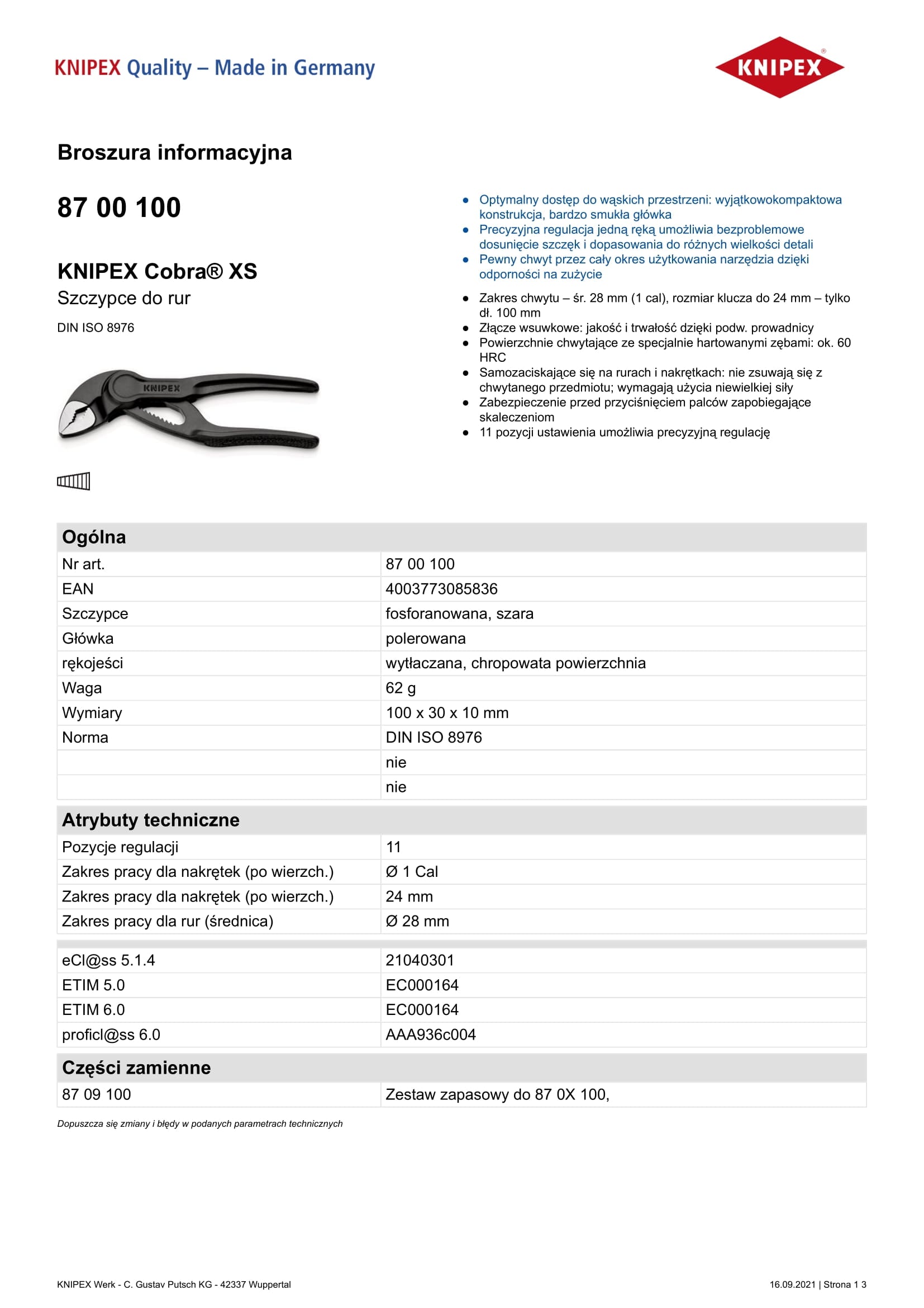 Pinza per tubi Cobra 100mm