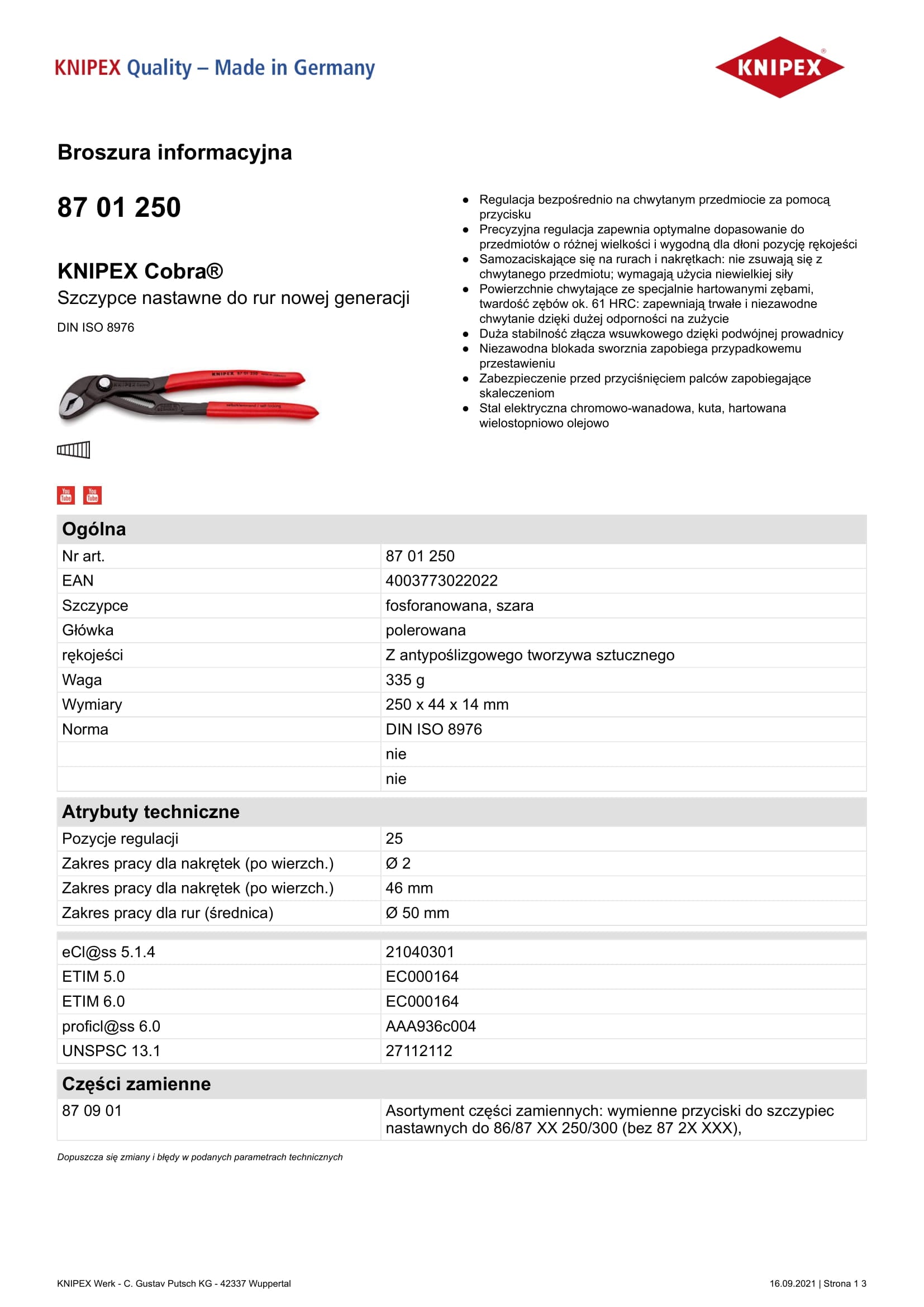 Pinza per tubi Cobra 250mm