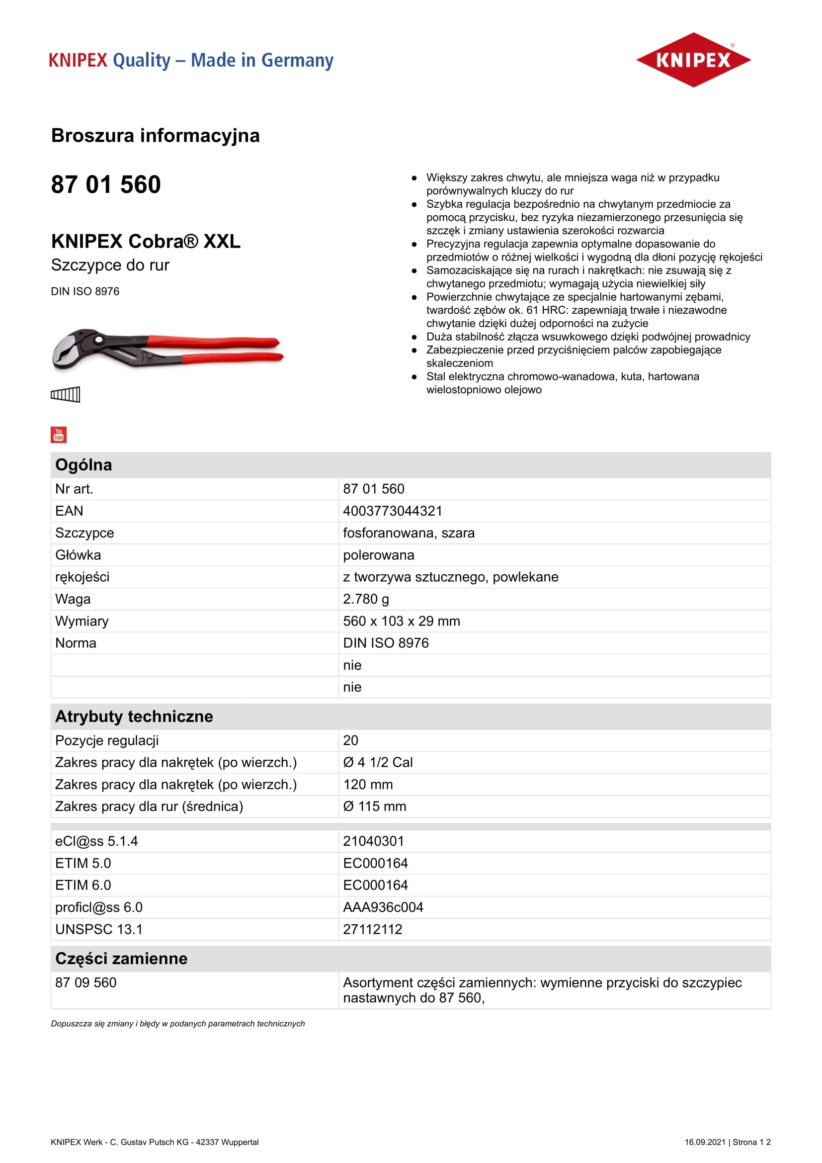 Pinza per tubi Cobra Xxl 560mm