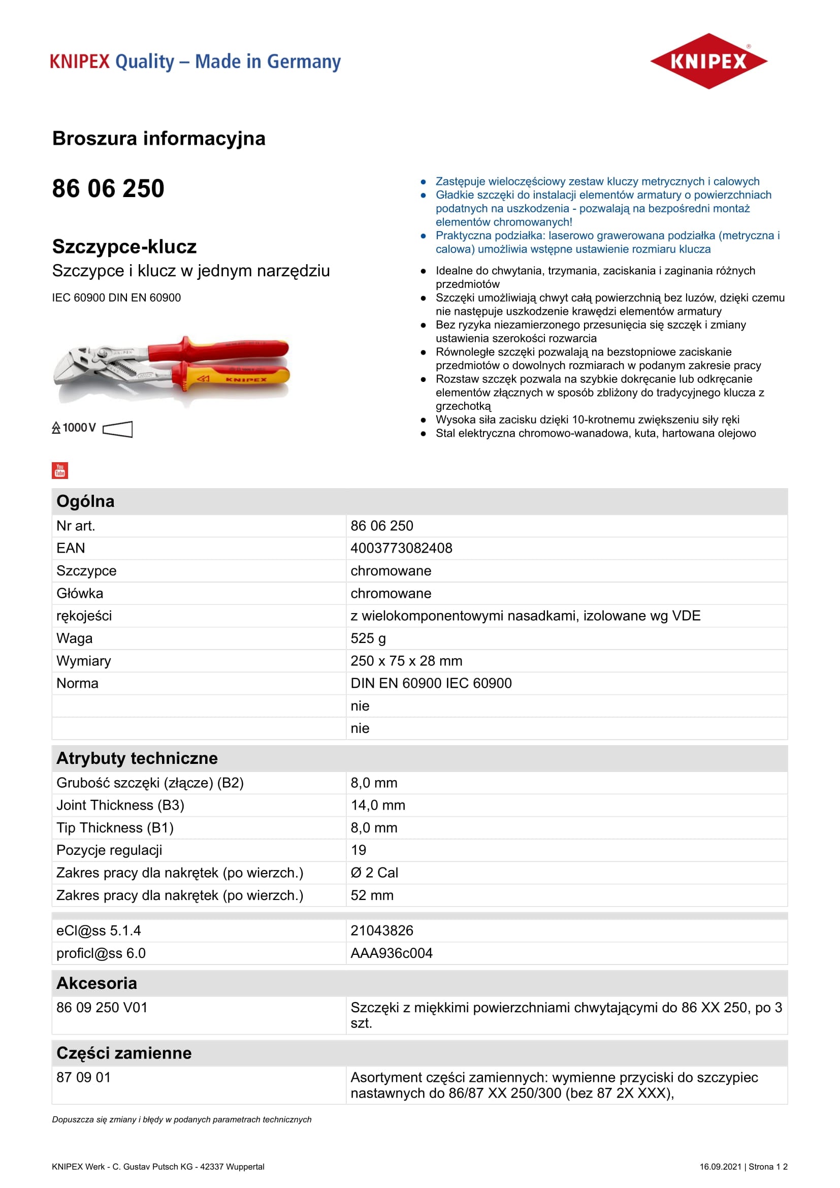 Pinza chiave 250mm Vde 1000v