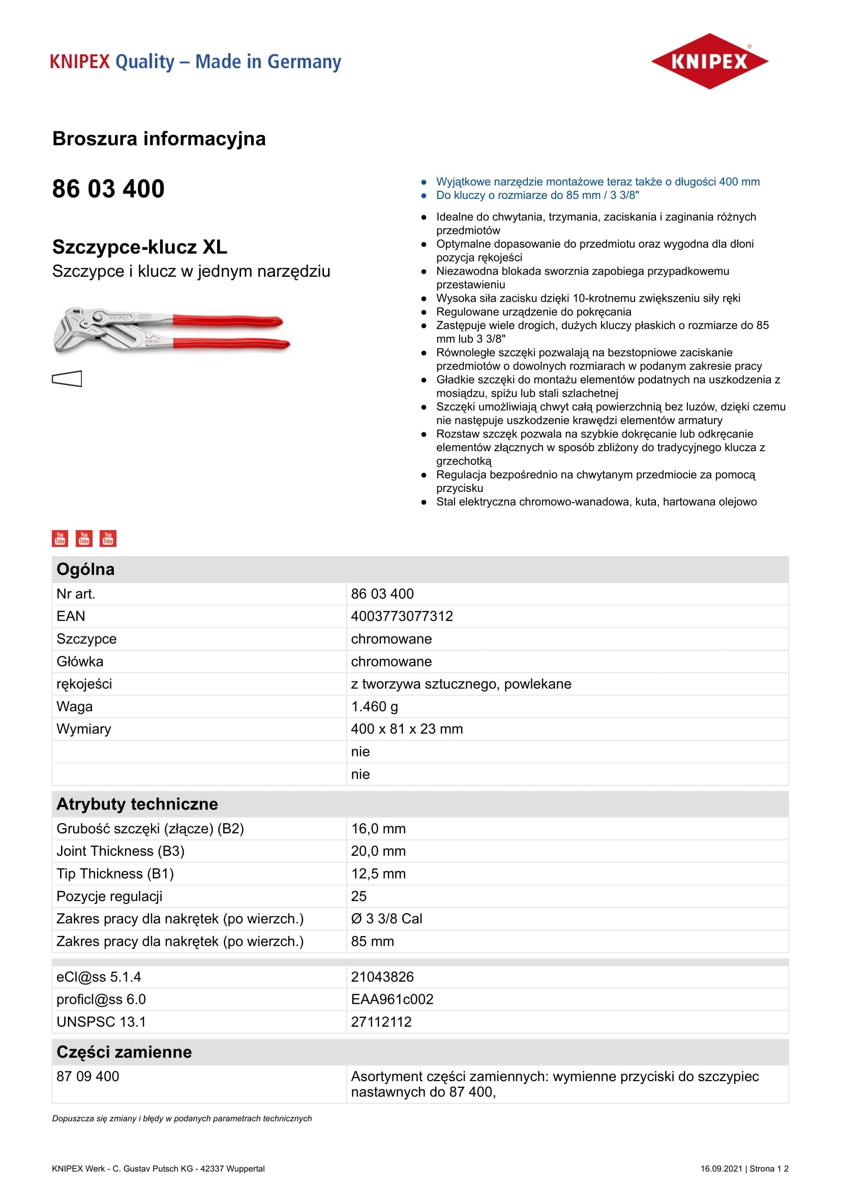 Kliešte-kľúč Xl 400mm