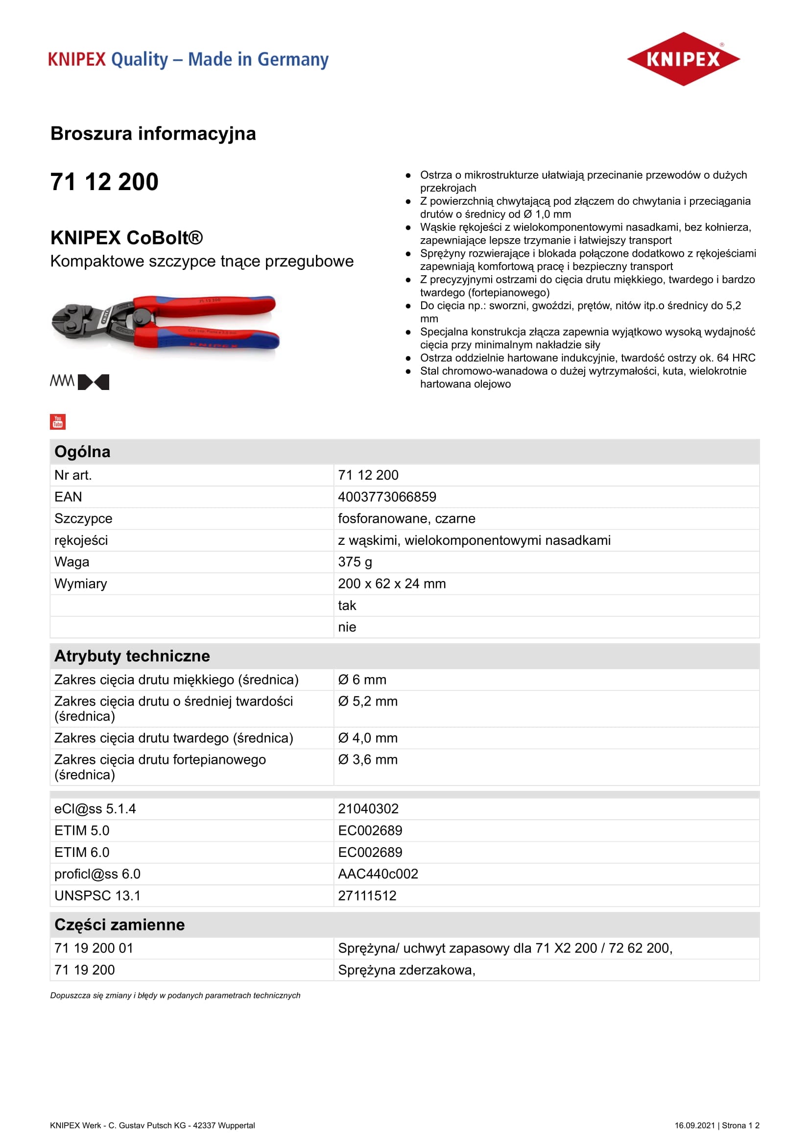 Kloubové štípací kleště Cobolt 200 mm s pružinou