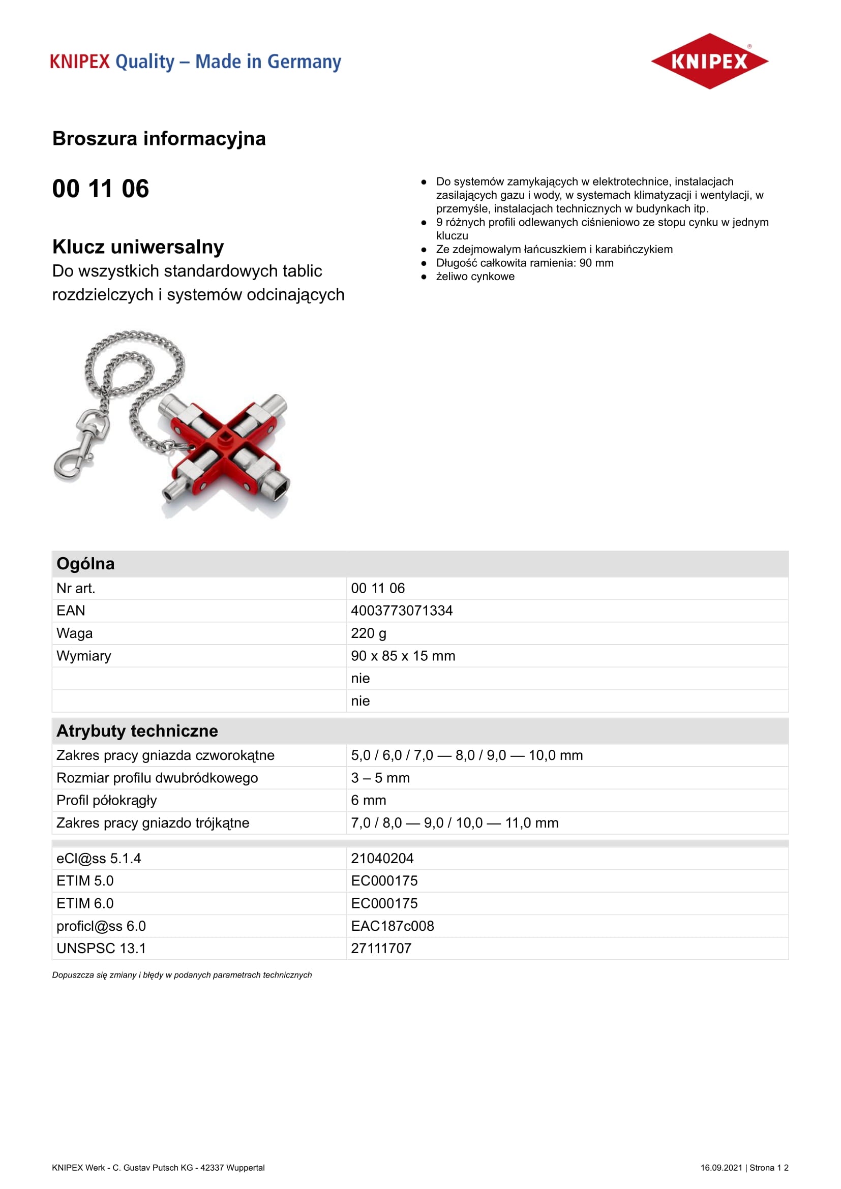 Chiave universale per tutte le schede capitolari standard
