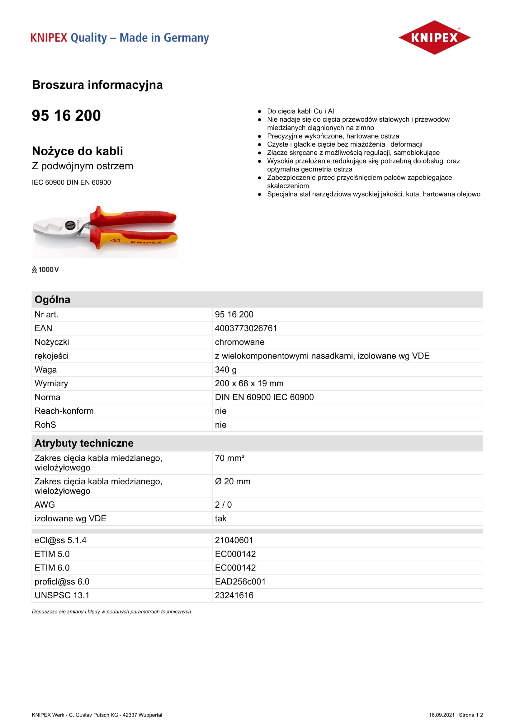 Izolovaný strihač káblov s dvojitou čepeľou 200 mm
