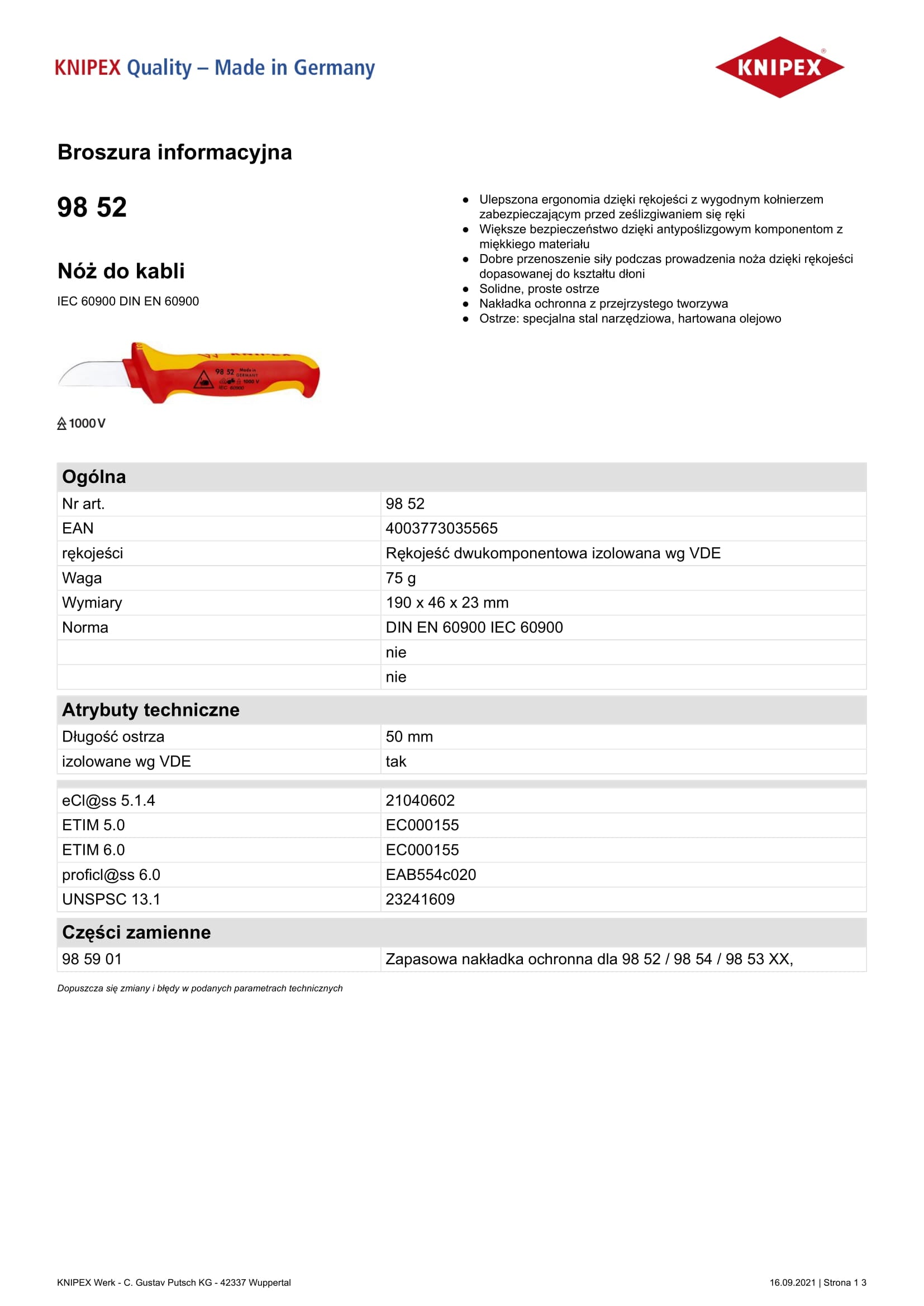 Izolovaný strihač káblov 1000v 190mm