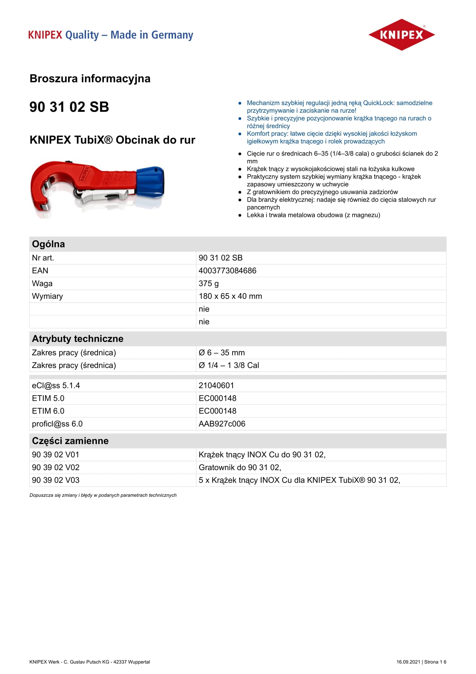 Rezačka rúr 6–35 (1/4–3/8'') s hrúbkou steny do 2 mm