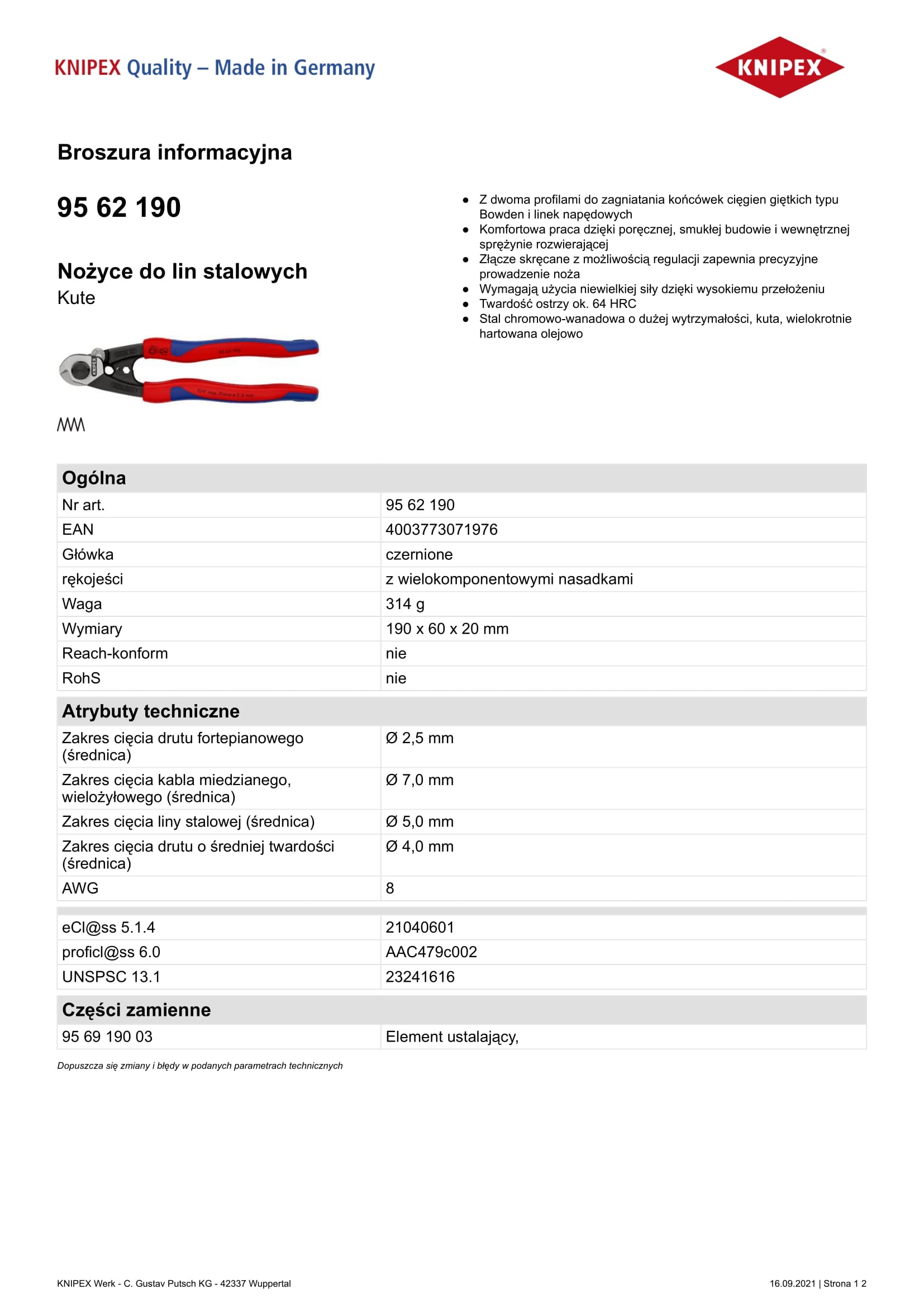 Acél kötélolló 190mm.