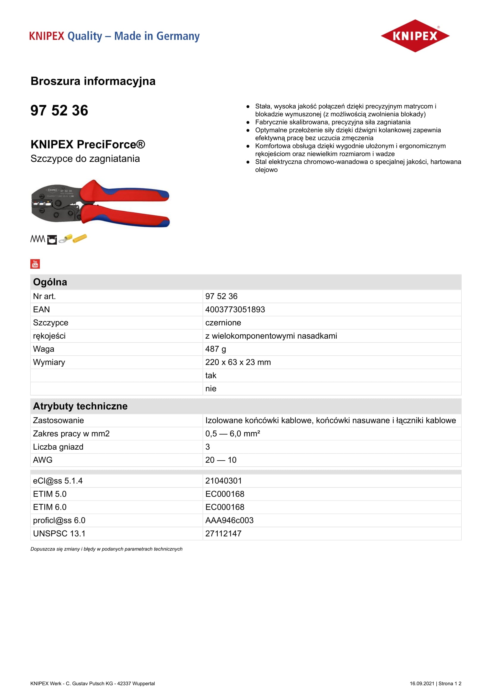Preciforce drviace kliešte 0,5 - 6,0 Mm2
