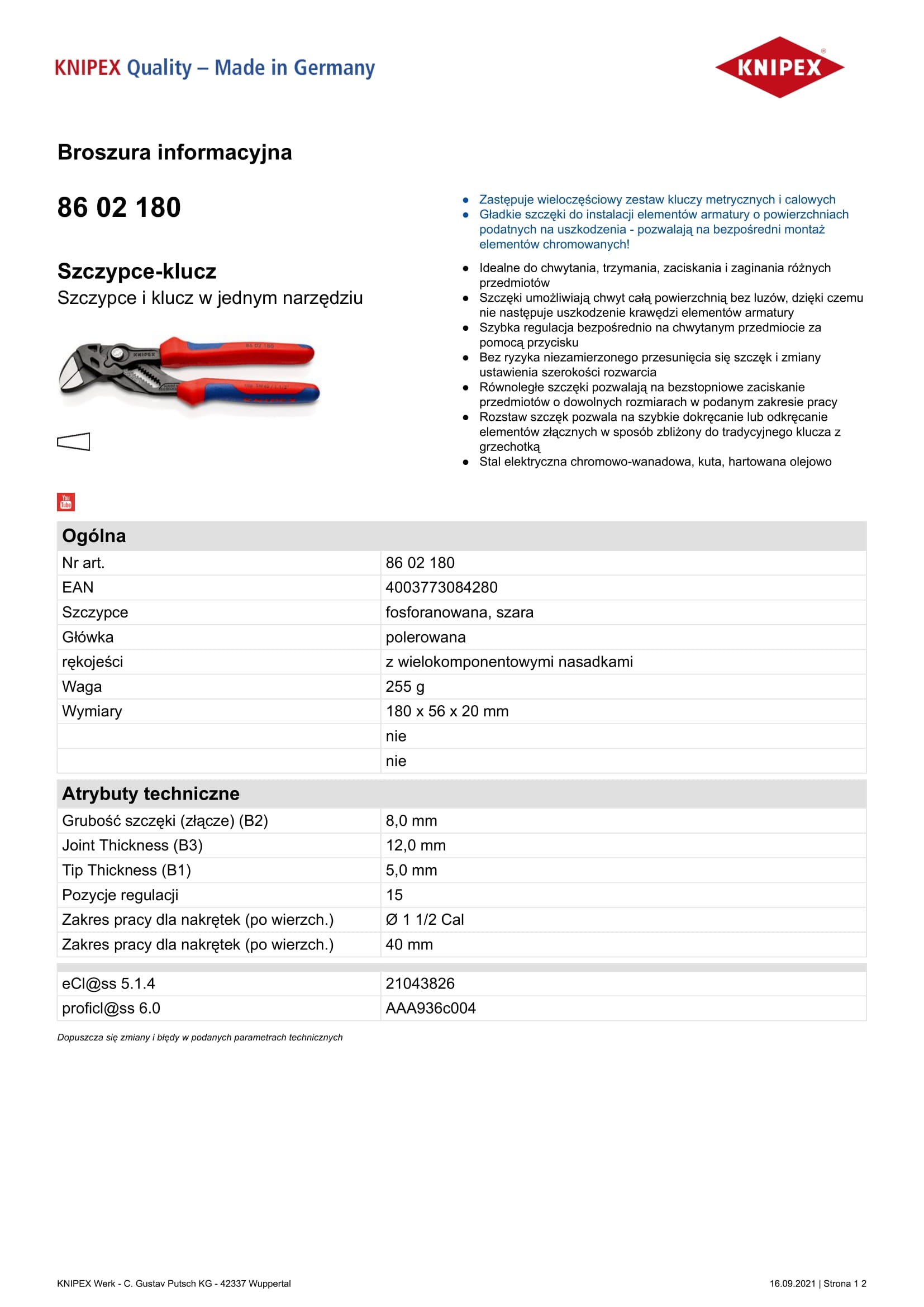 Pinza chiave 180mm