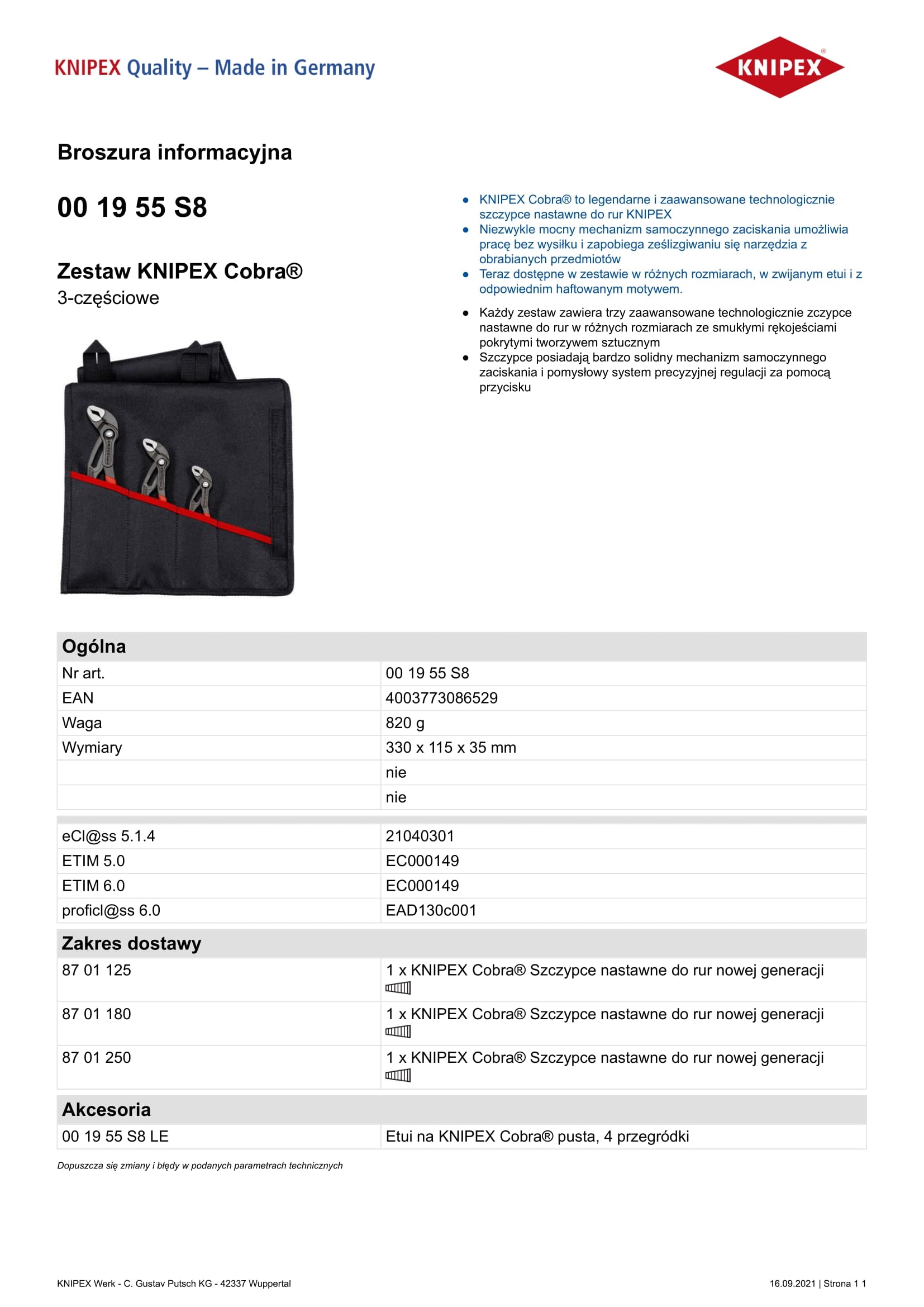 Rohrzangen-Satz im Koffer 3-teilig 125 180 250mm.