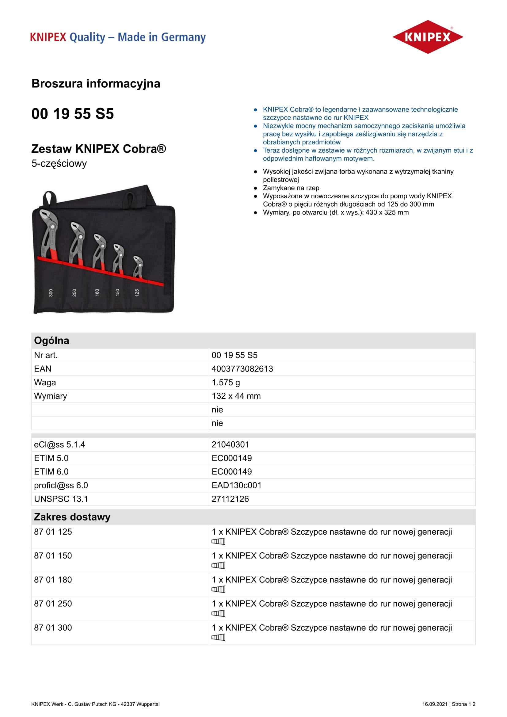 Pipe Pliers Set In Case 5-piece 125 150 180 250 300mm