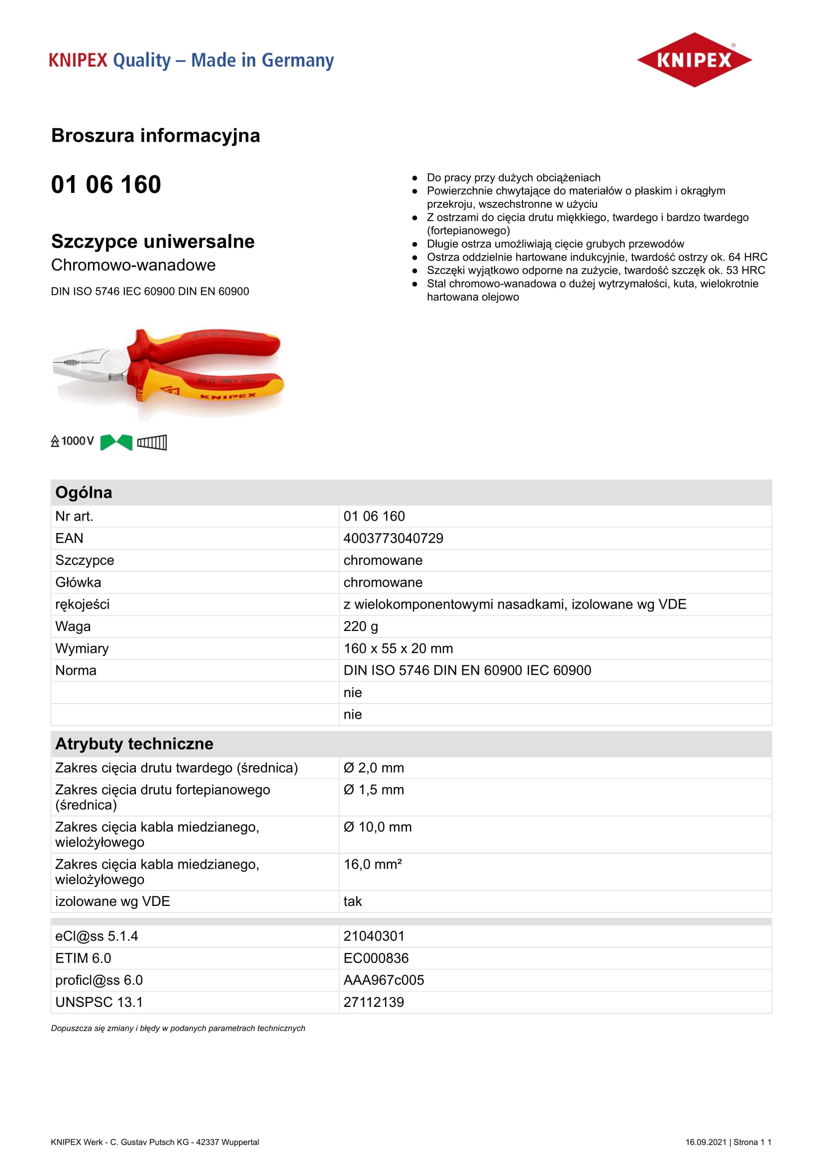 Pinza Universale Vde 1000v 160mm