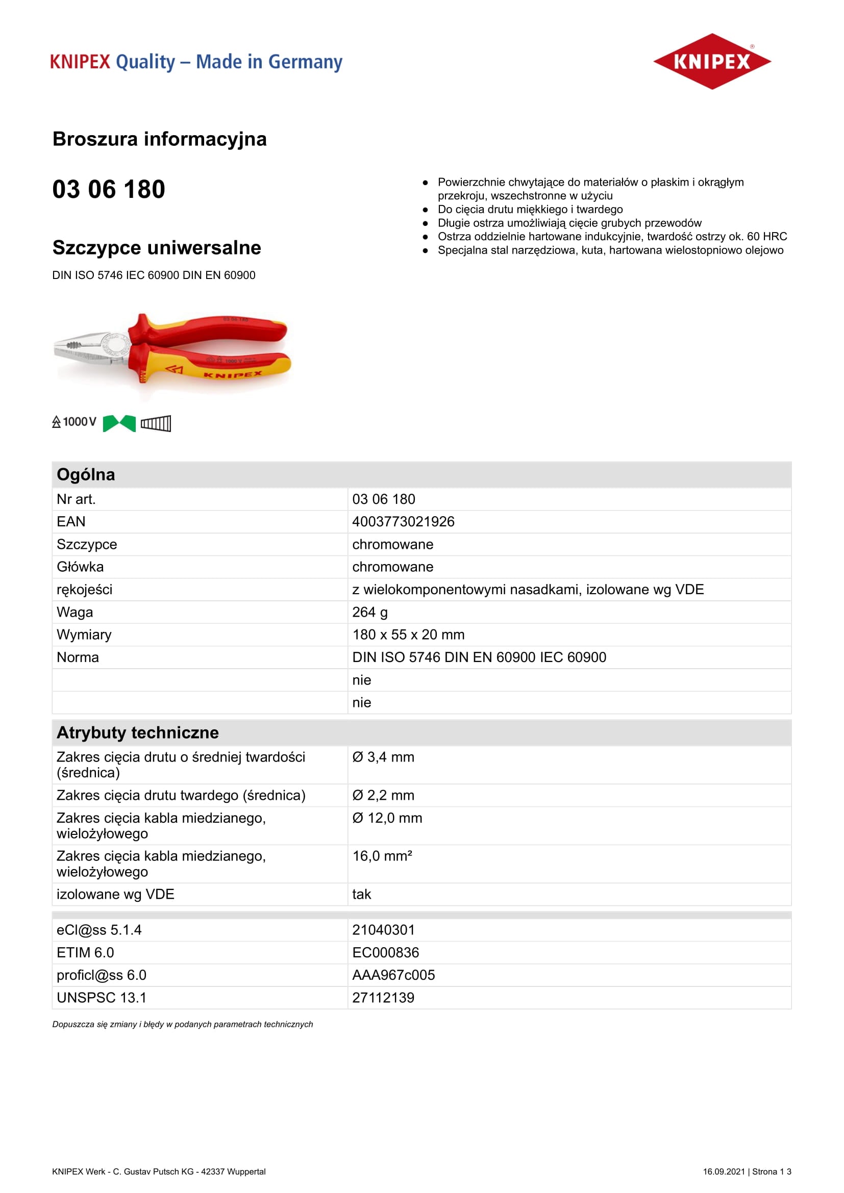 Vde izolované univerzální kleště 180mm