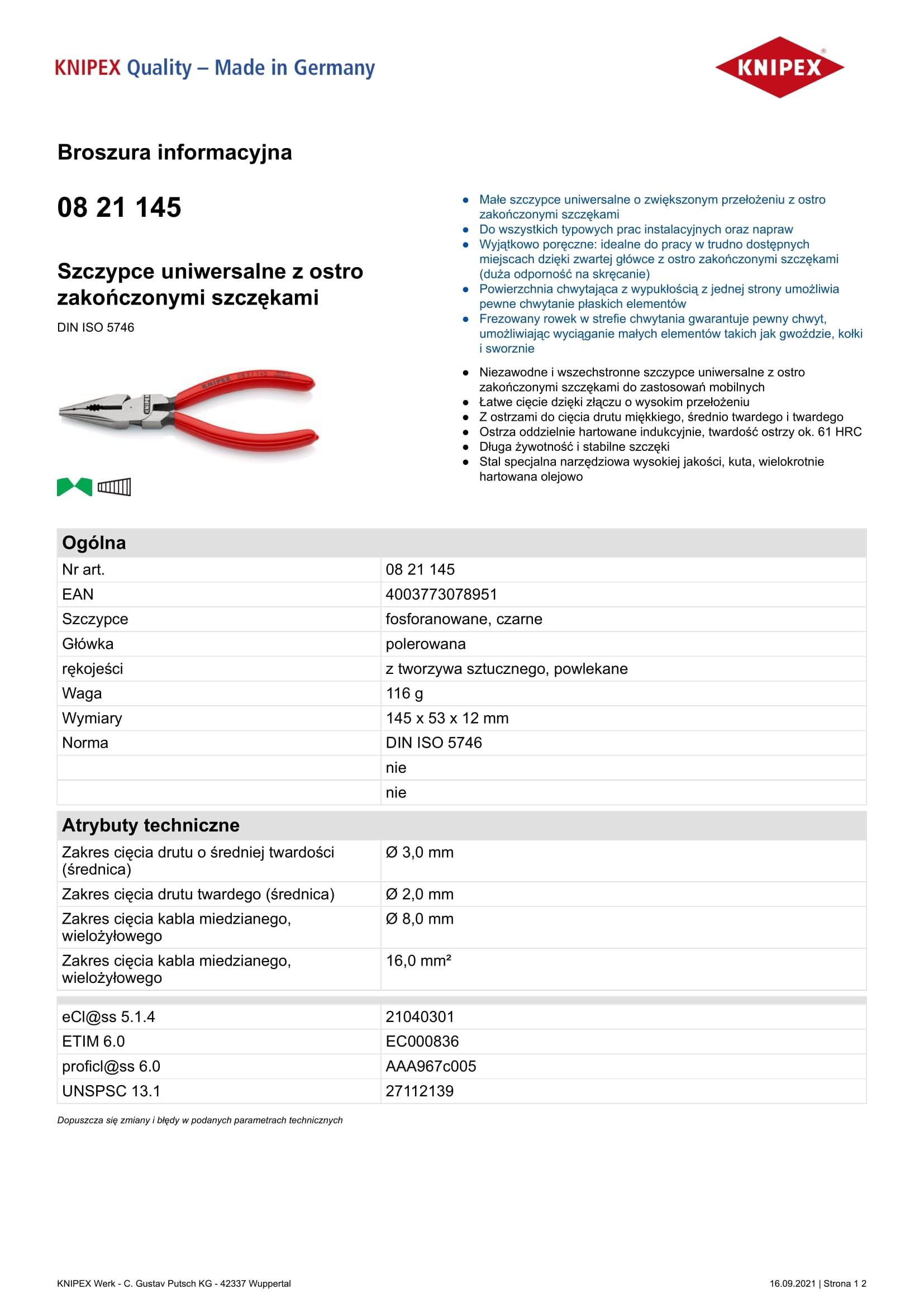 Pinza Universale Con Ganasce Affilate Pvc 145m