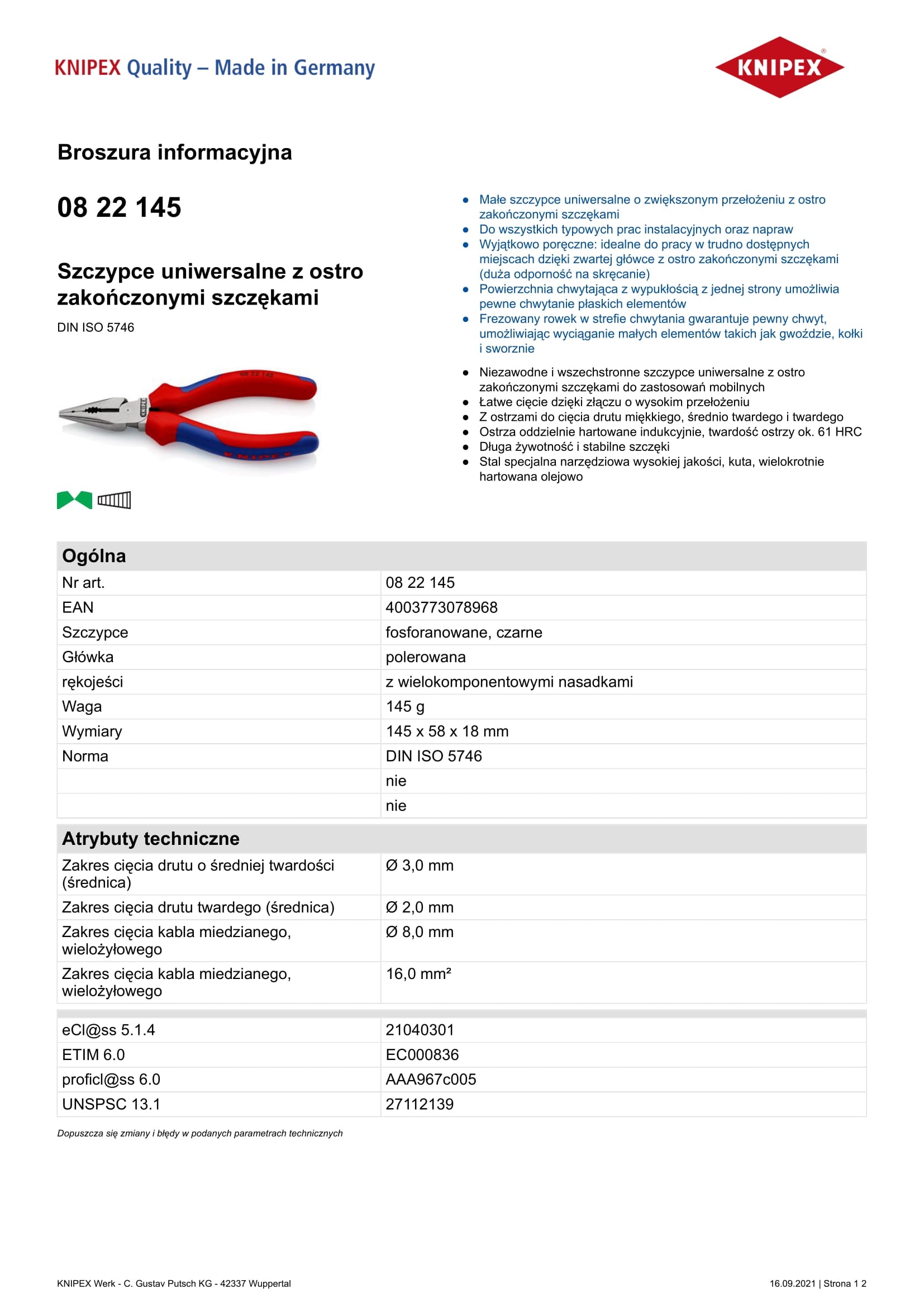 Clești universali cu vârf 145 mm