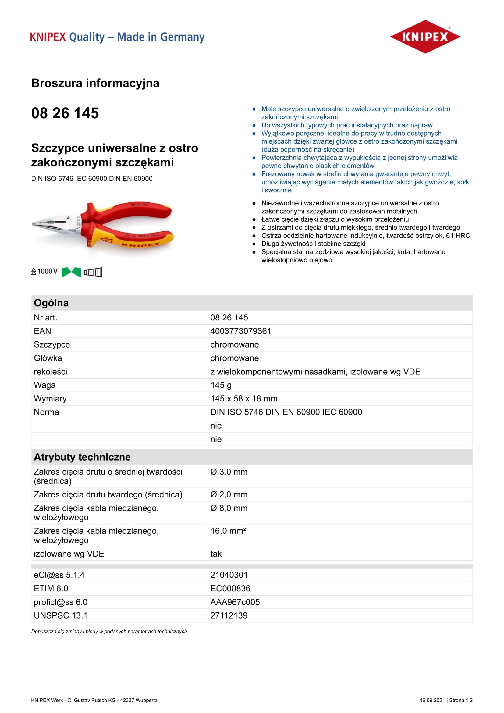 Pinza Universale Con Ganasce Affilate Pvc 145mm