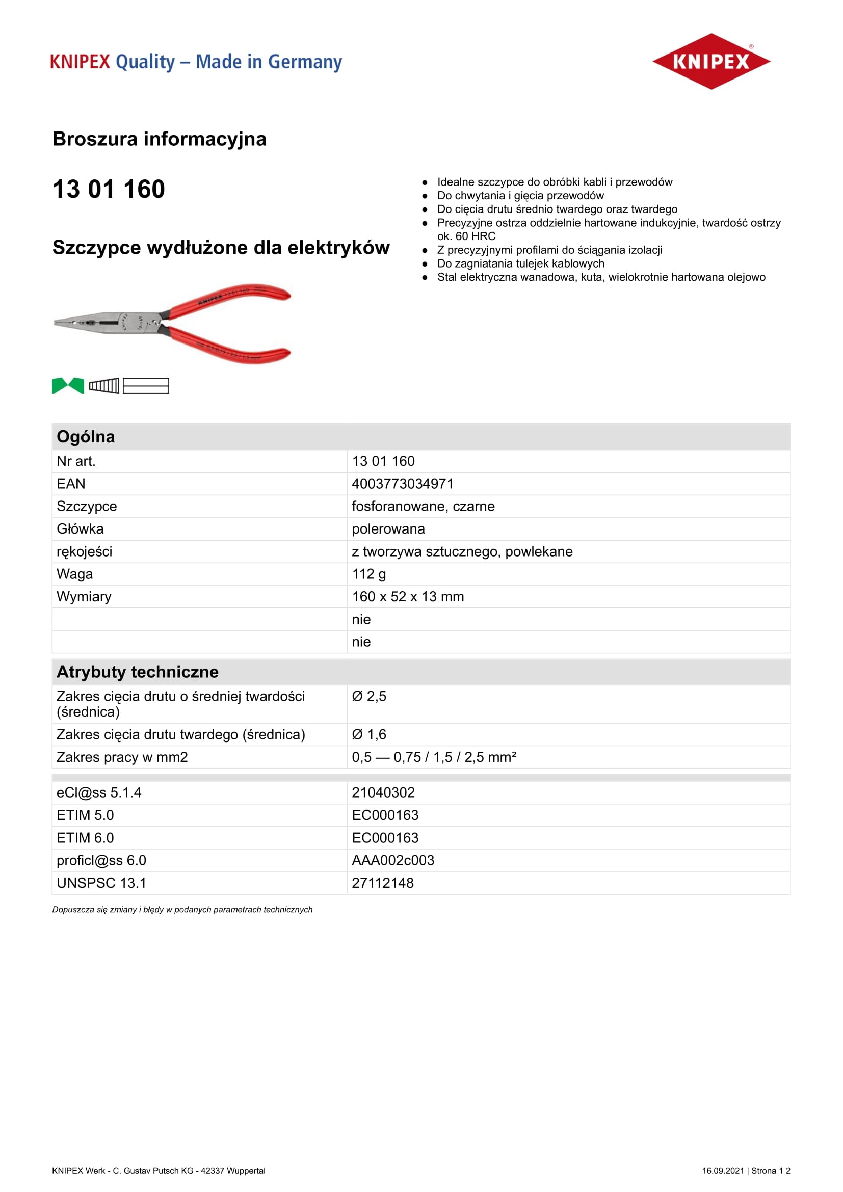 Elektrikářské kleště 160mm