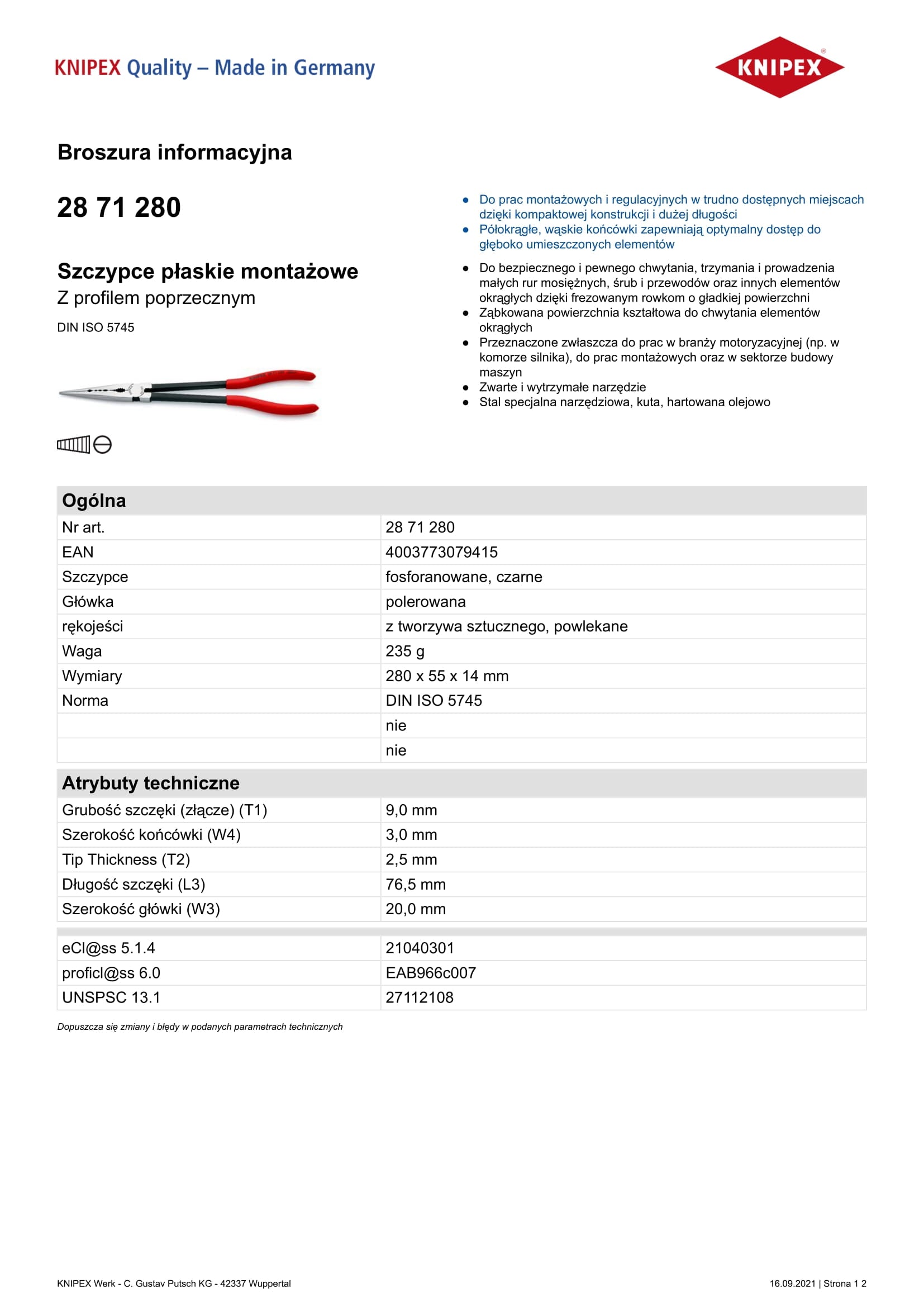 Pinza per montaggio piatto con profilo a croce 280 mm