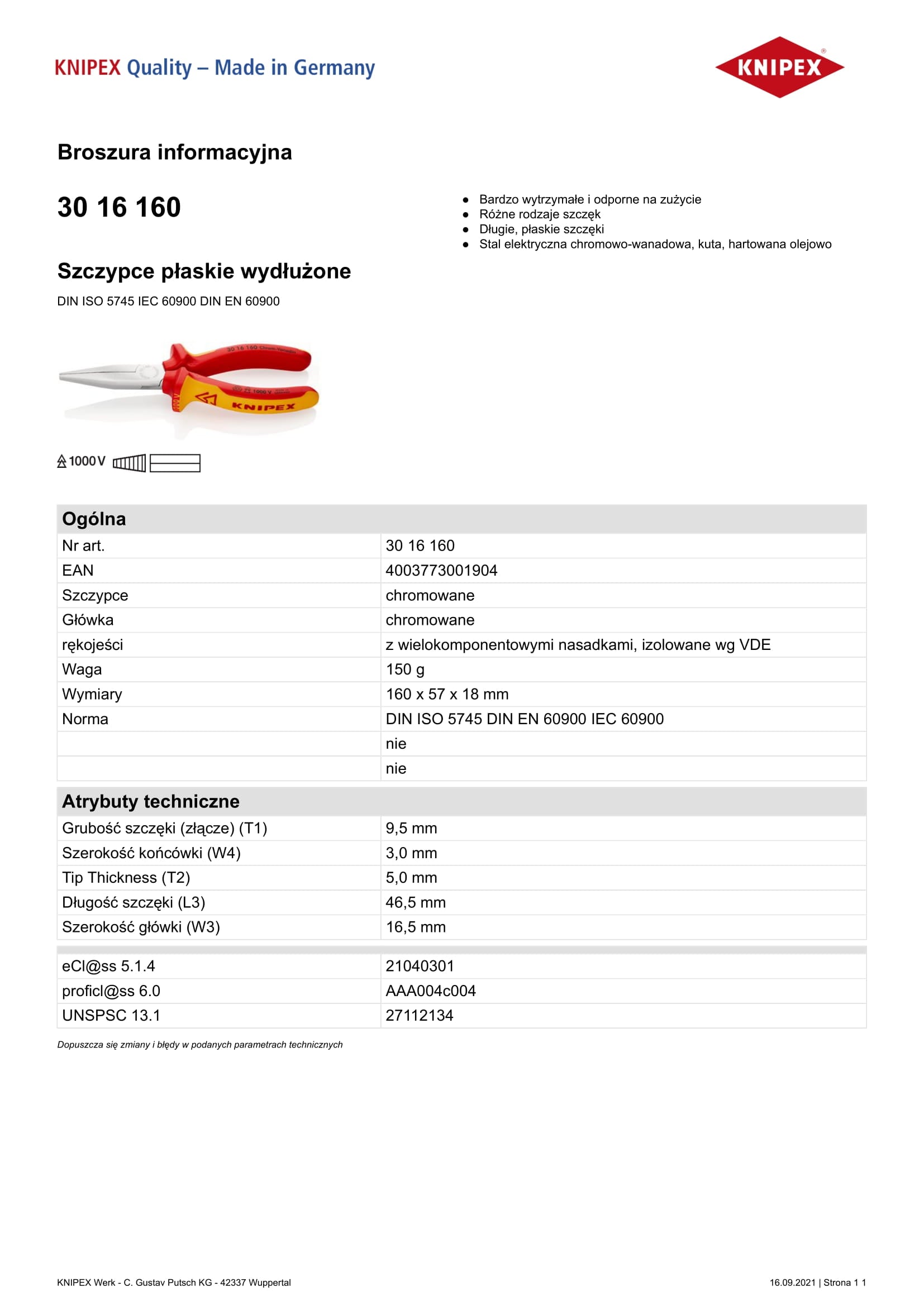 Pinza a becchi piatti isolati 160 mm