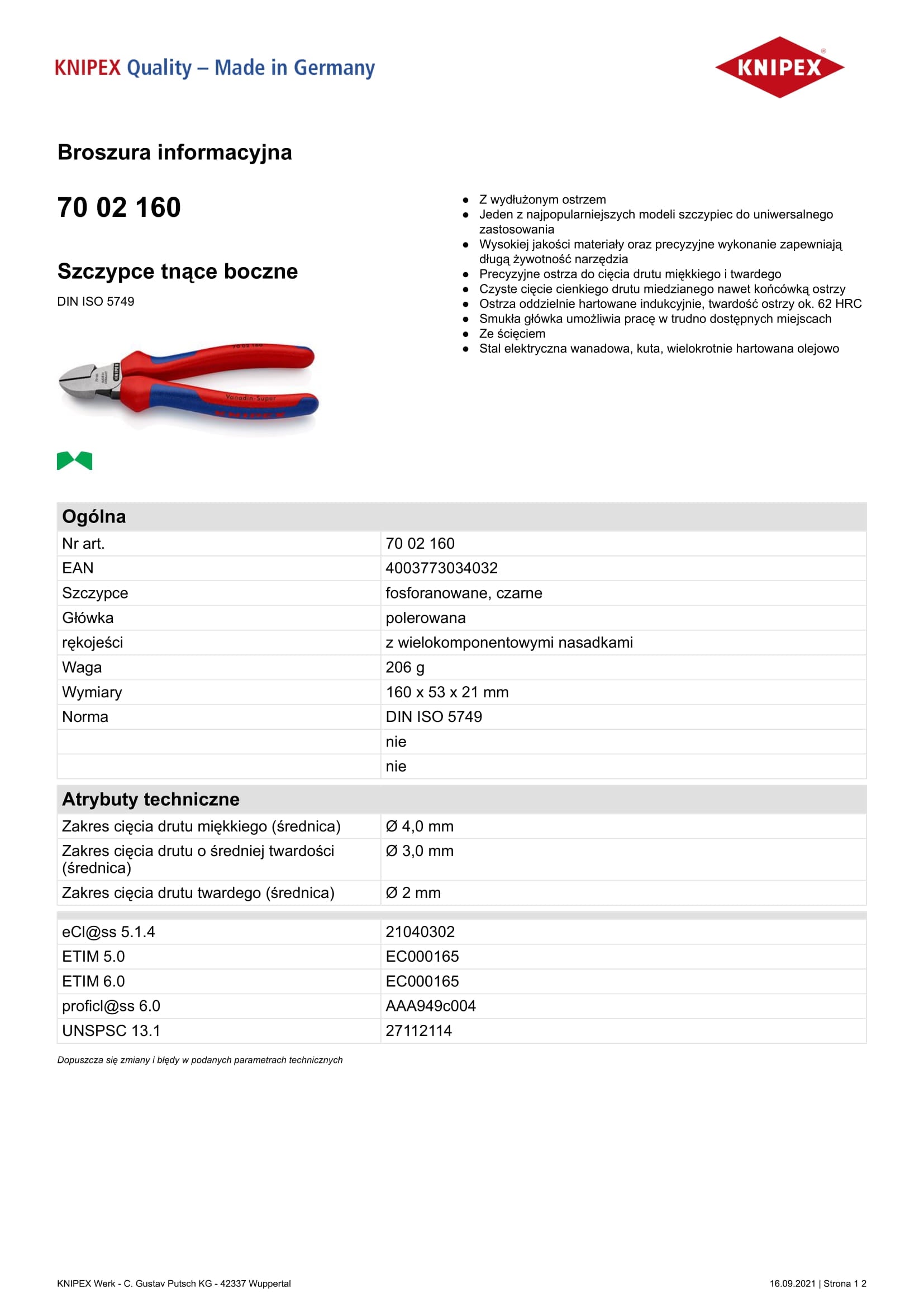 Pinza a taglio laterale da 160 mm rivestita