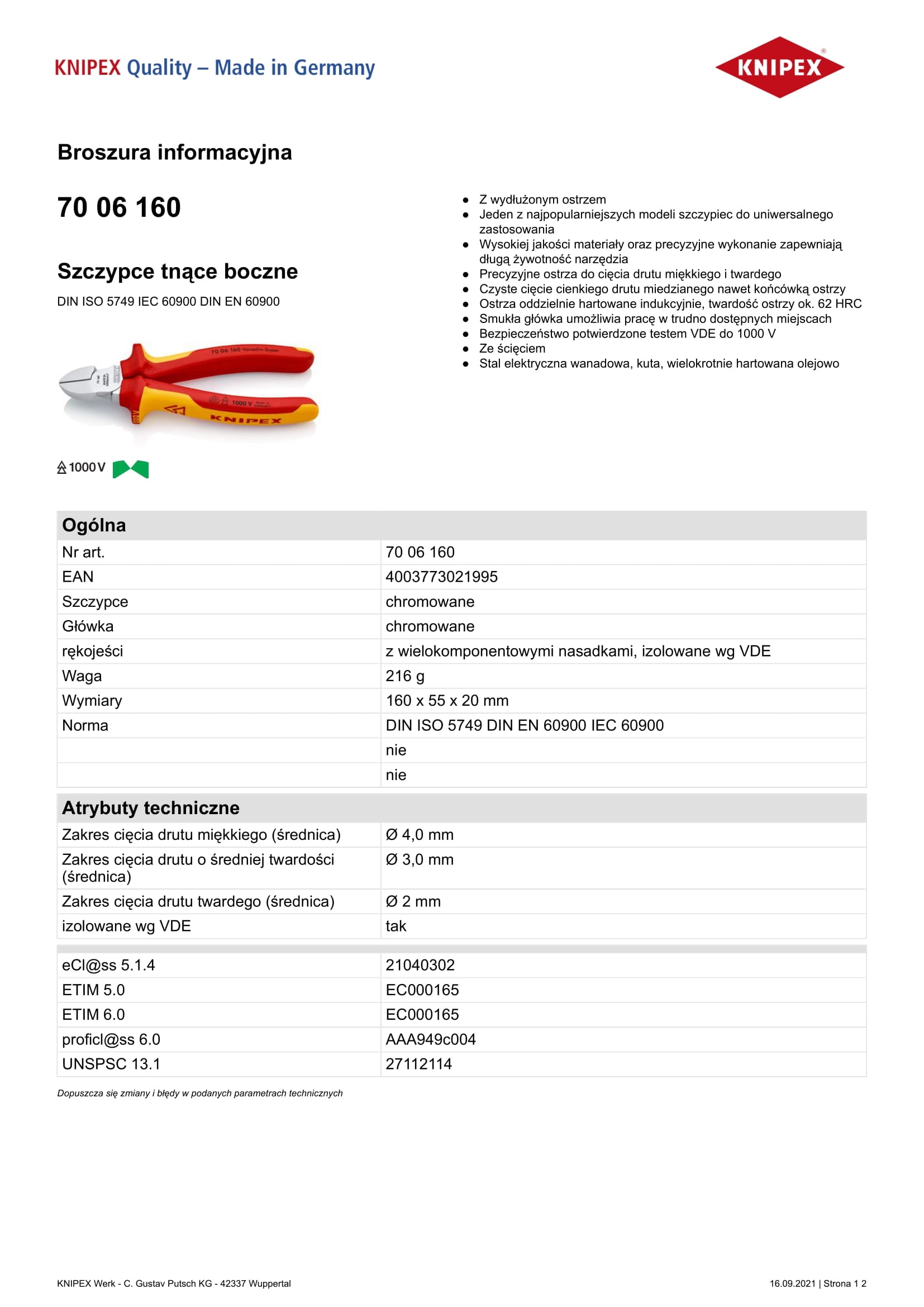 Izolované boční štípací kleště 160 mm