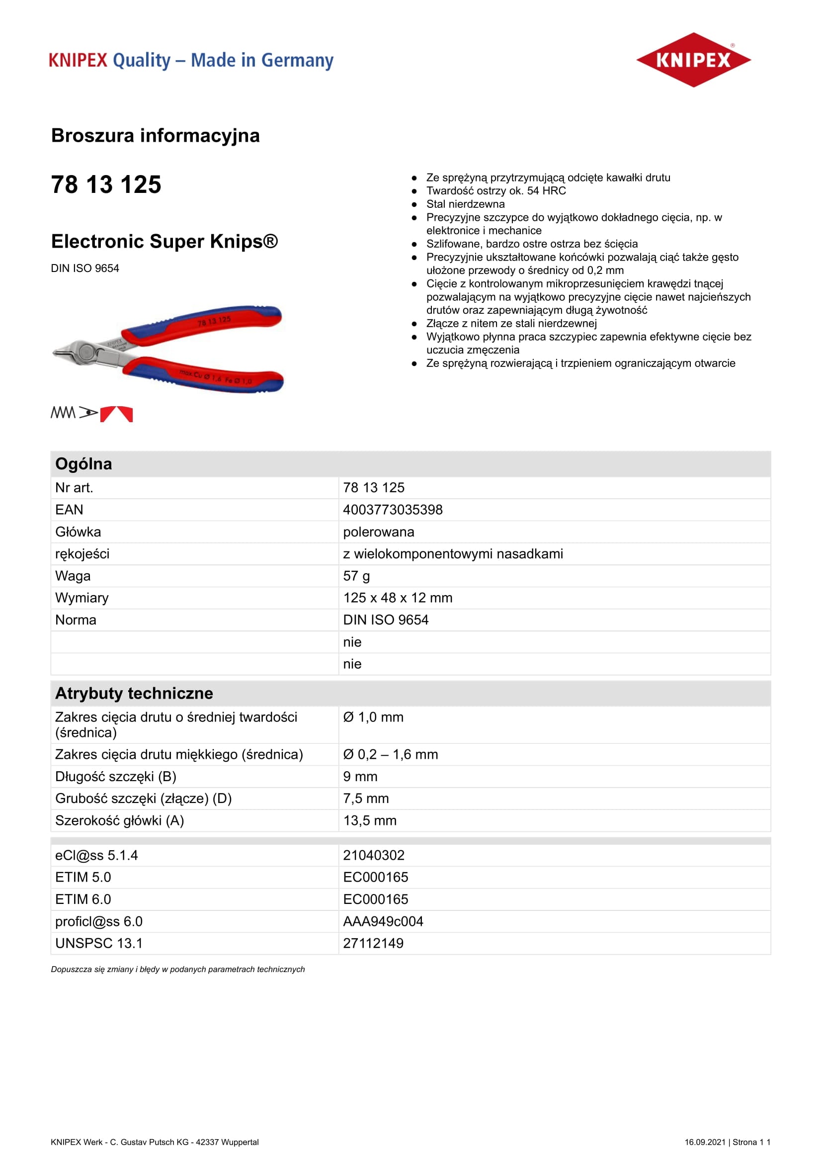 Precision Side Cutting Pliers Super Knips 125mm