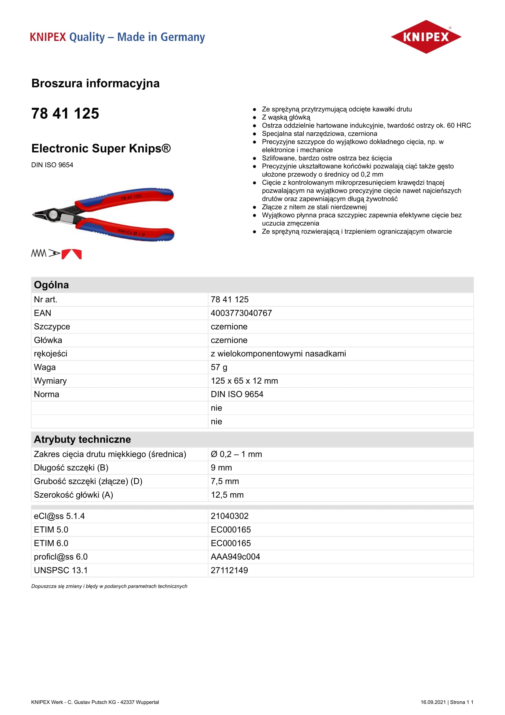 Federbelastete Seitenschneiderzange, isoliert, 125 mm