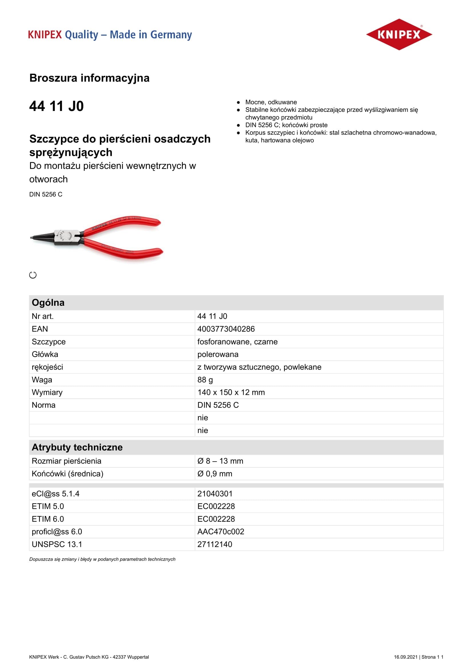 Interne gerade Kreisringzange 130 mm 08–13 mm
