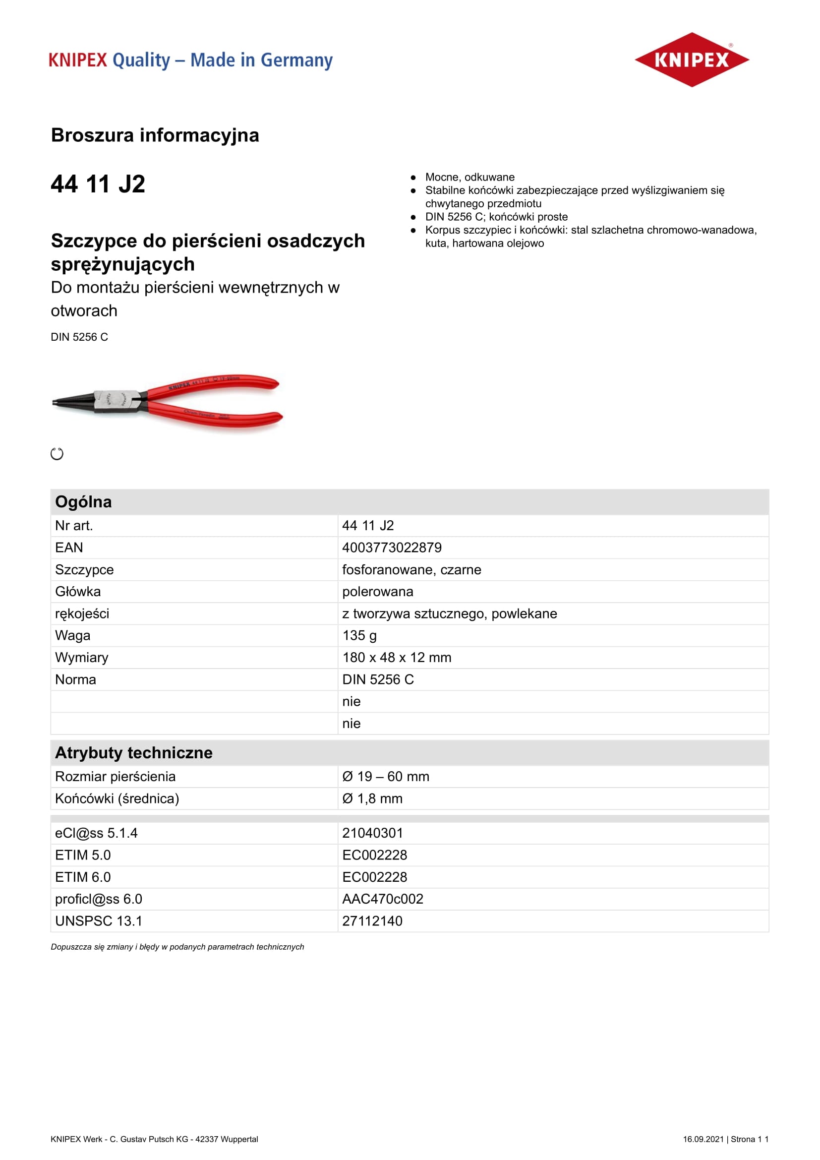 Priame kliešte na vnútorný kruh 180 mm