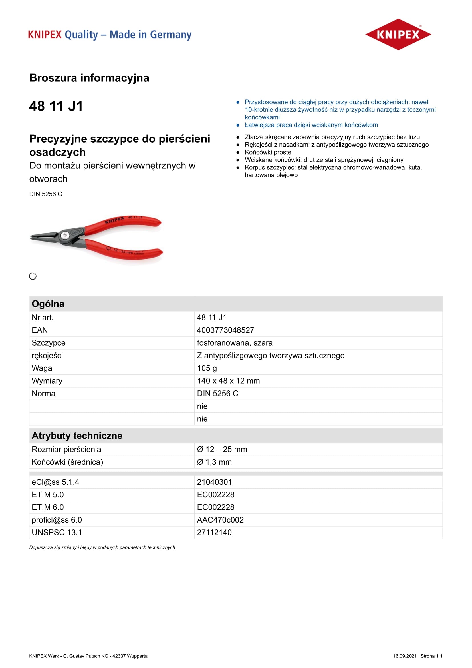 Pinza di precisione per circuiti interni dritta 140 mm