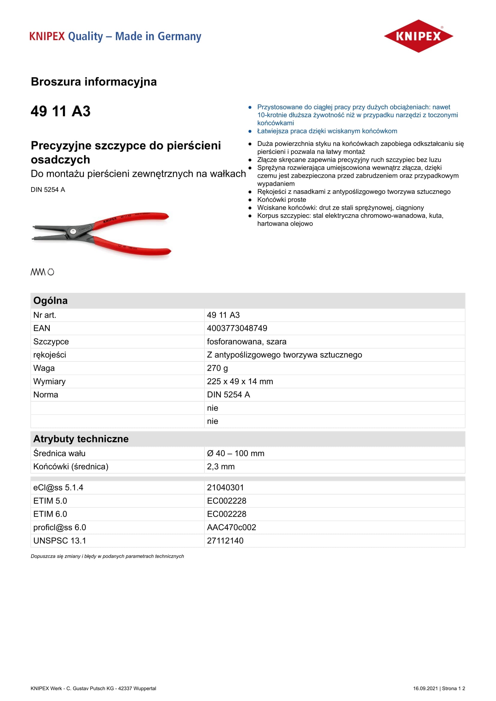 Präzisions-Außenringzange gerade 225 mm