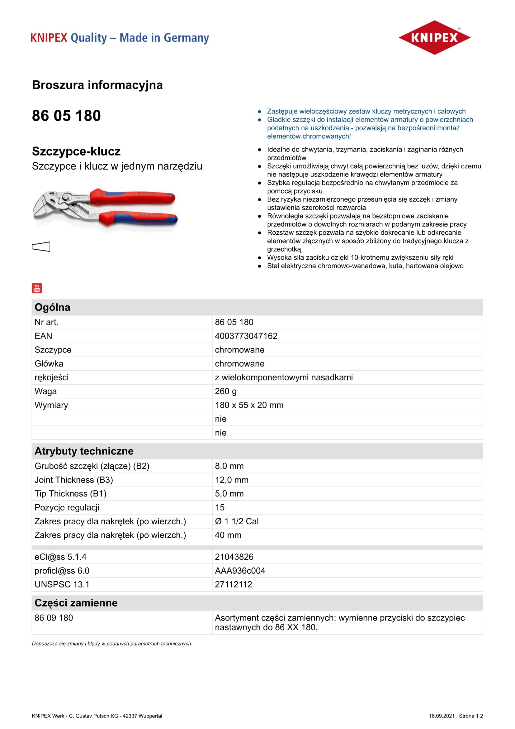 Pinza chiave 180mm