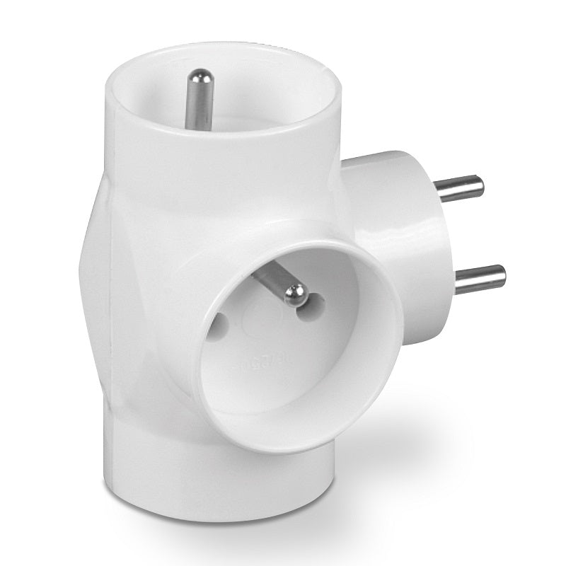 3-vägs Runda Socket Splitter Med Jordning Vit