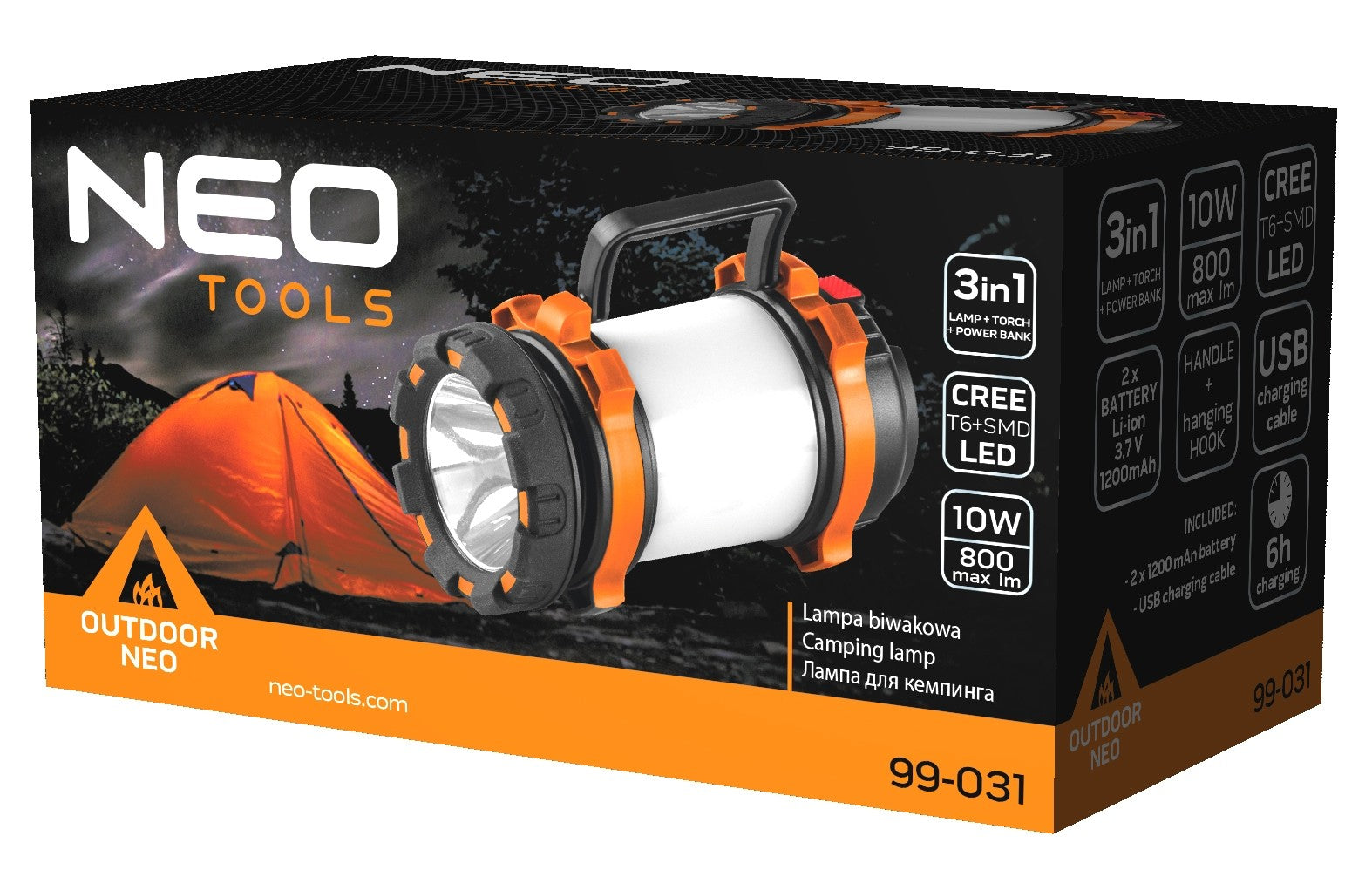 Genopladelig campinglampe 800 Lm Powerbank 3 i 1