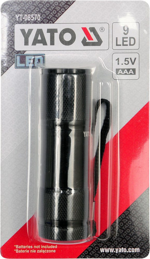 Flashlight Alúmanam 9 Leds Dubh