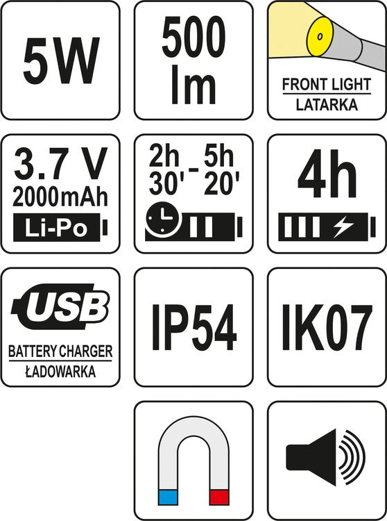 Werklamp 500lm Li-po 3,7v 2000mah 3in1