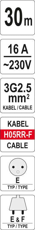 Extension Cord Reel 30m 4 Sockets 3*2.5mm2