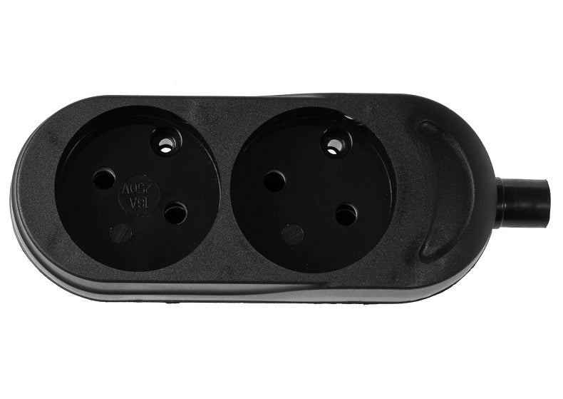 Double Socket 16a 250v Detachable B/u Black