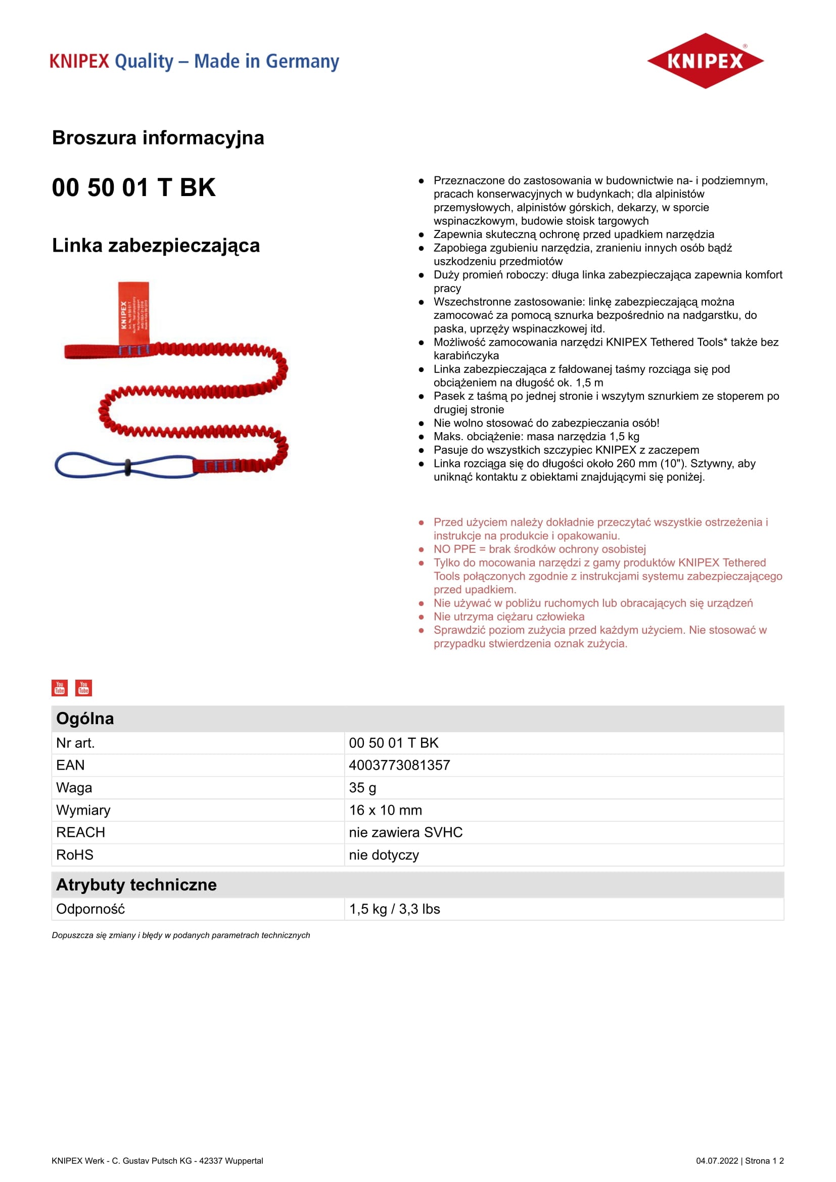 Cable de seguridad 1,5m