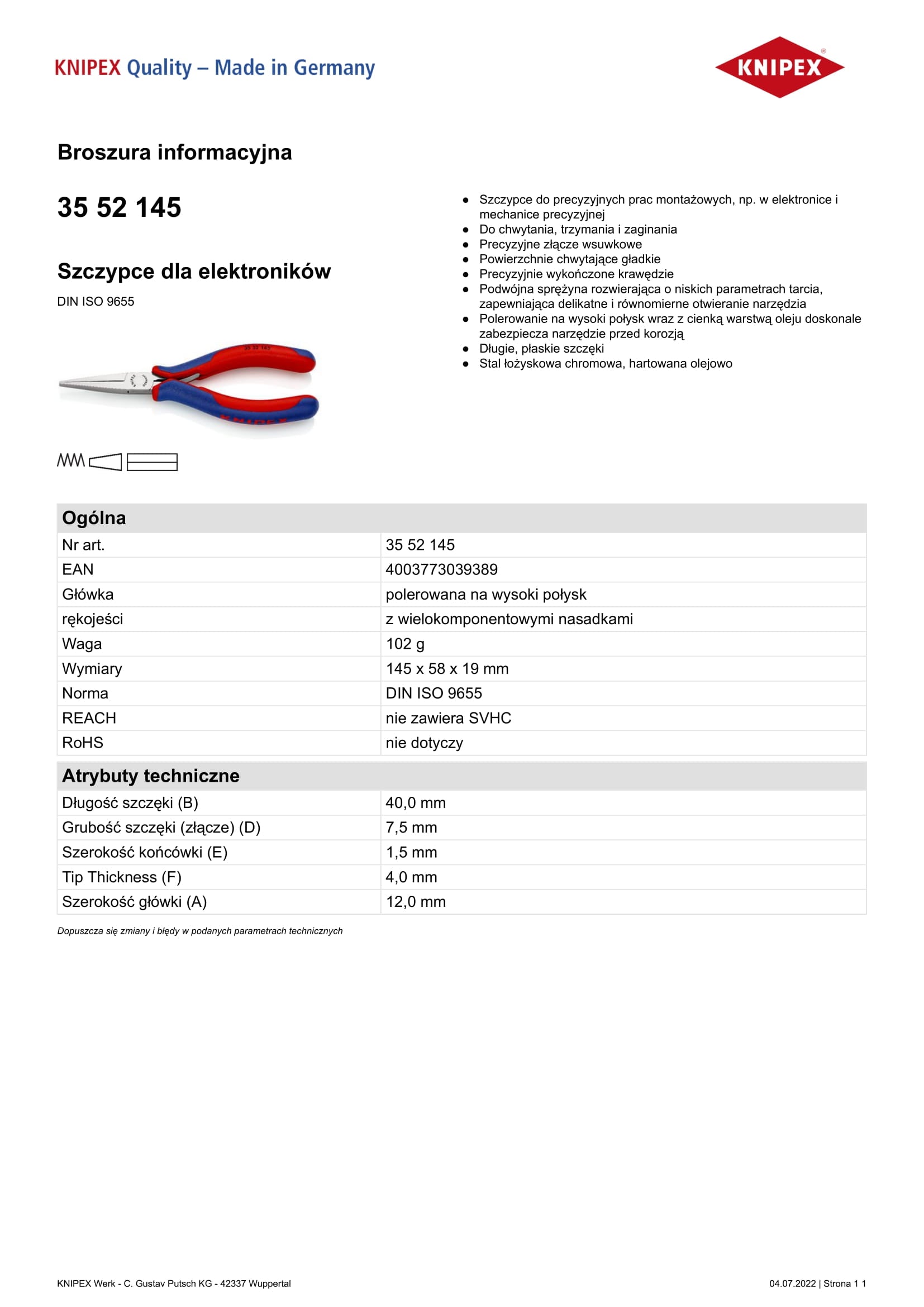 Kliešte na elektroniku 145 mm