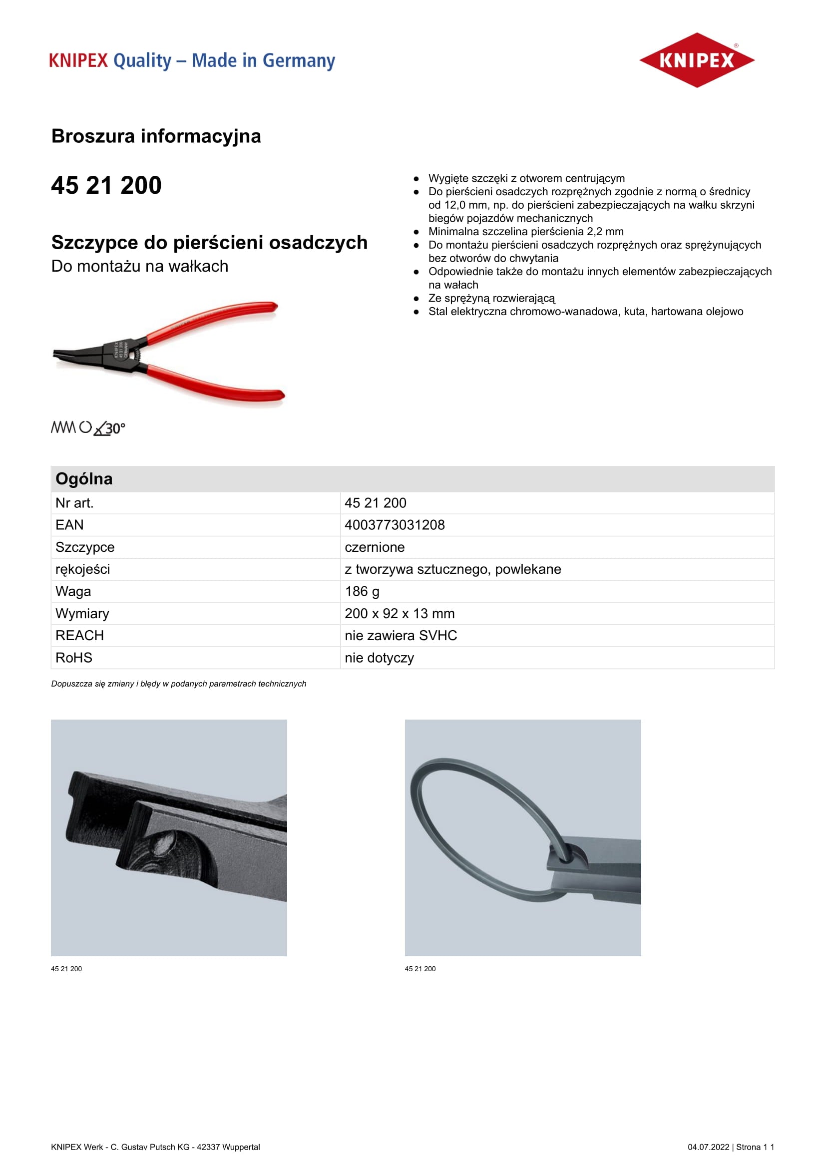 Sicherungsringzange beschichtet 200mm.