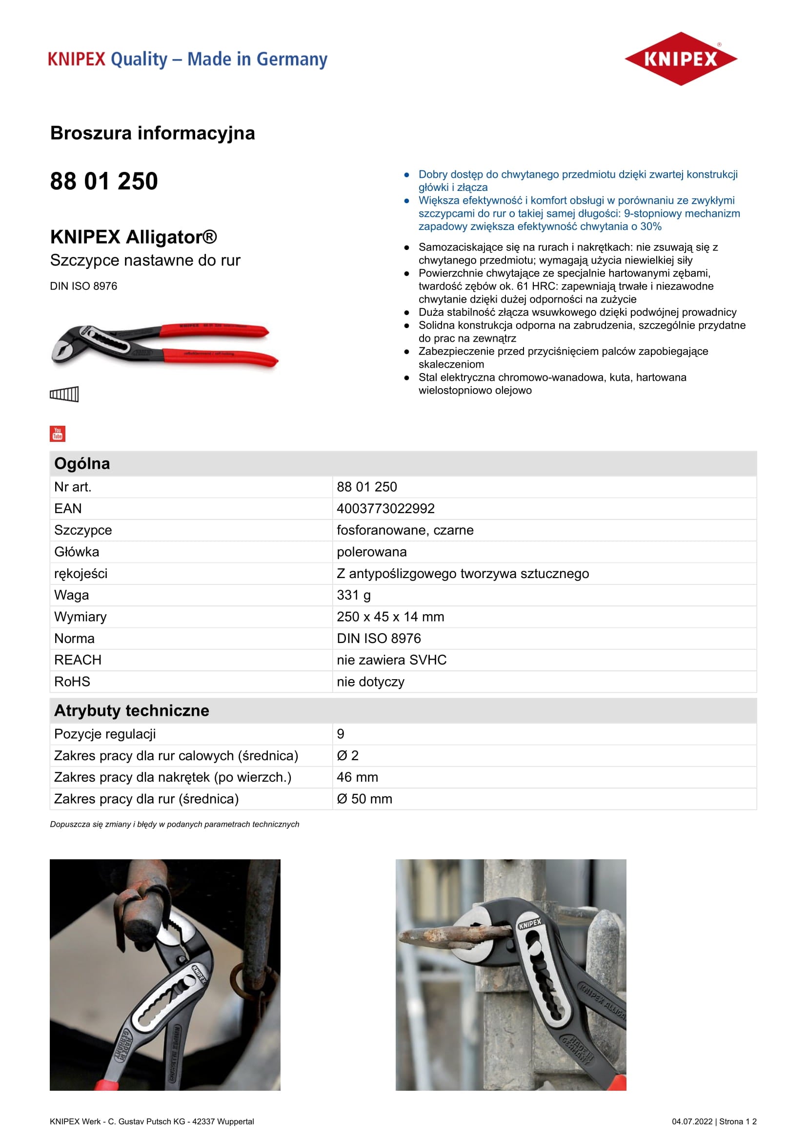 Alligator Pipe Pliers 250mm