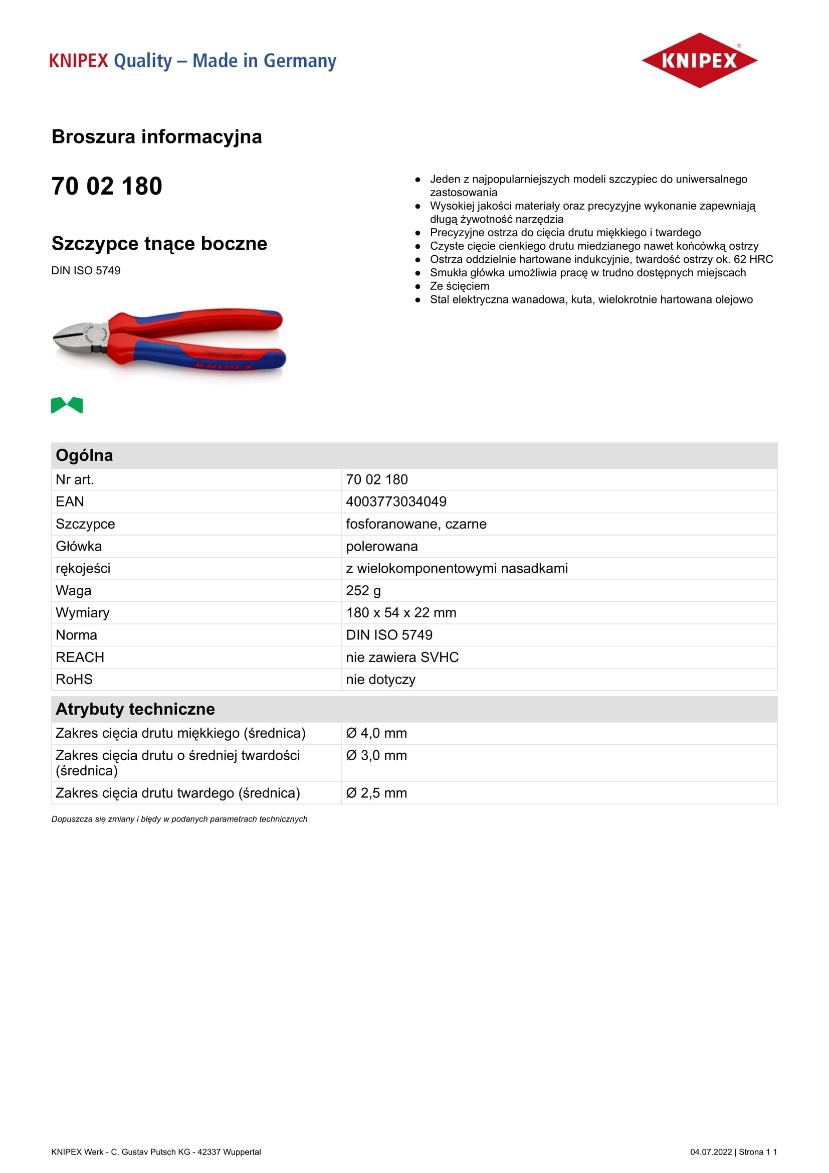 Greamairí Gearradh Taobh 180mm Brataithe