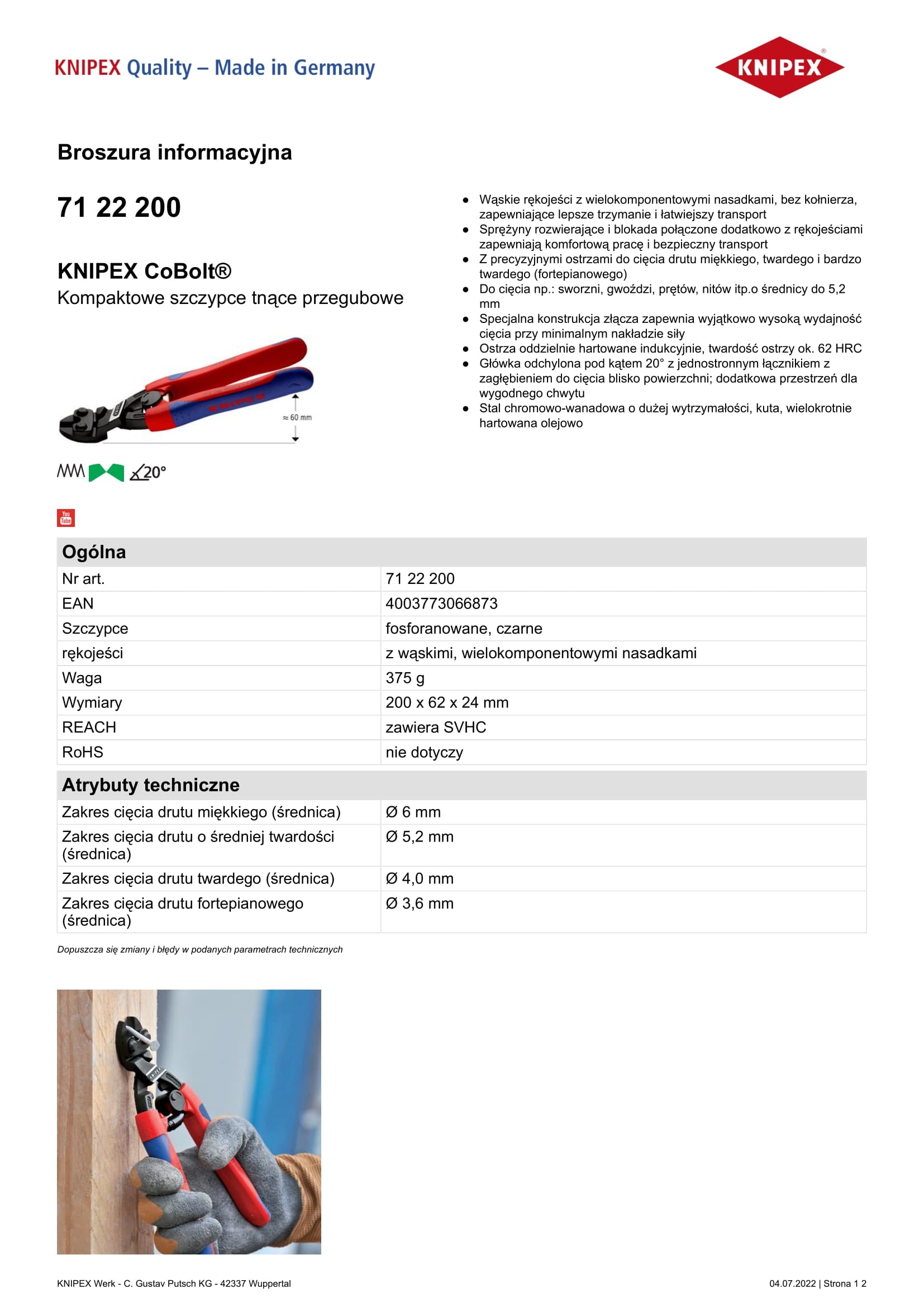 Cobolt kompakt csuklós vágófogó 200mm