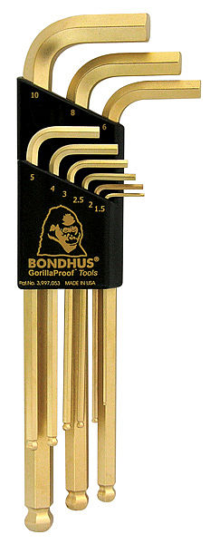 Conjunto de chaves hexagonais longas com bola 1,5-10mm banhadas a ouro 9 peças.